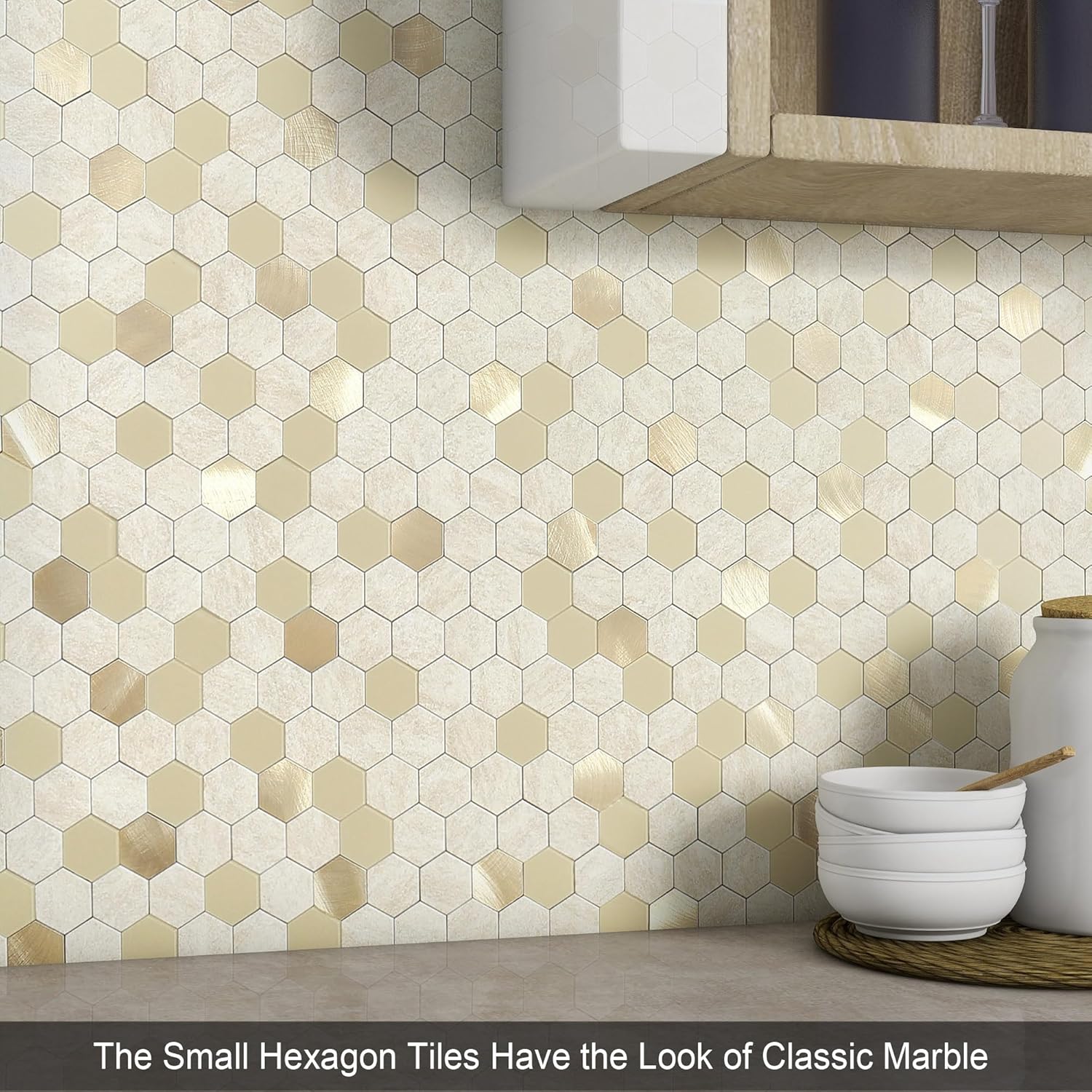 BeNice Azulejo adhesivo para salpicaduras de baño, azulejos hexagonales para despegar y pegar, panel de pared de cocina, protector contra