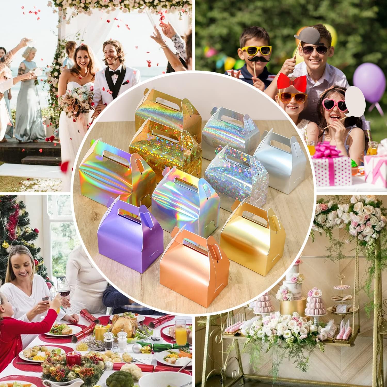 SZYCHEN 10 unidscaja de regalo holográfica pastel caramelo galleta embalaje cartón portátil para bodas y fiestas de cumpleaños