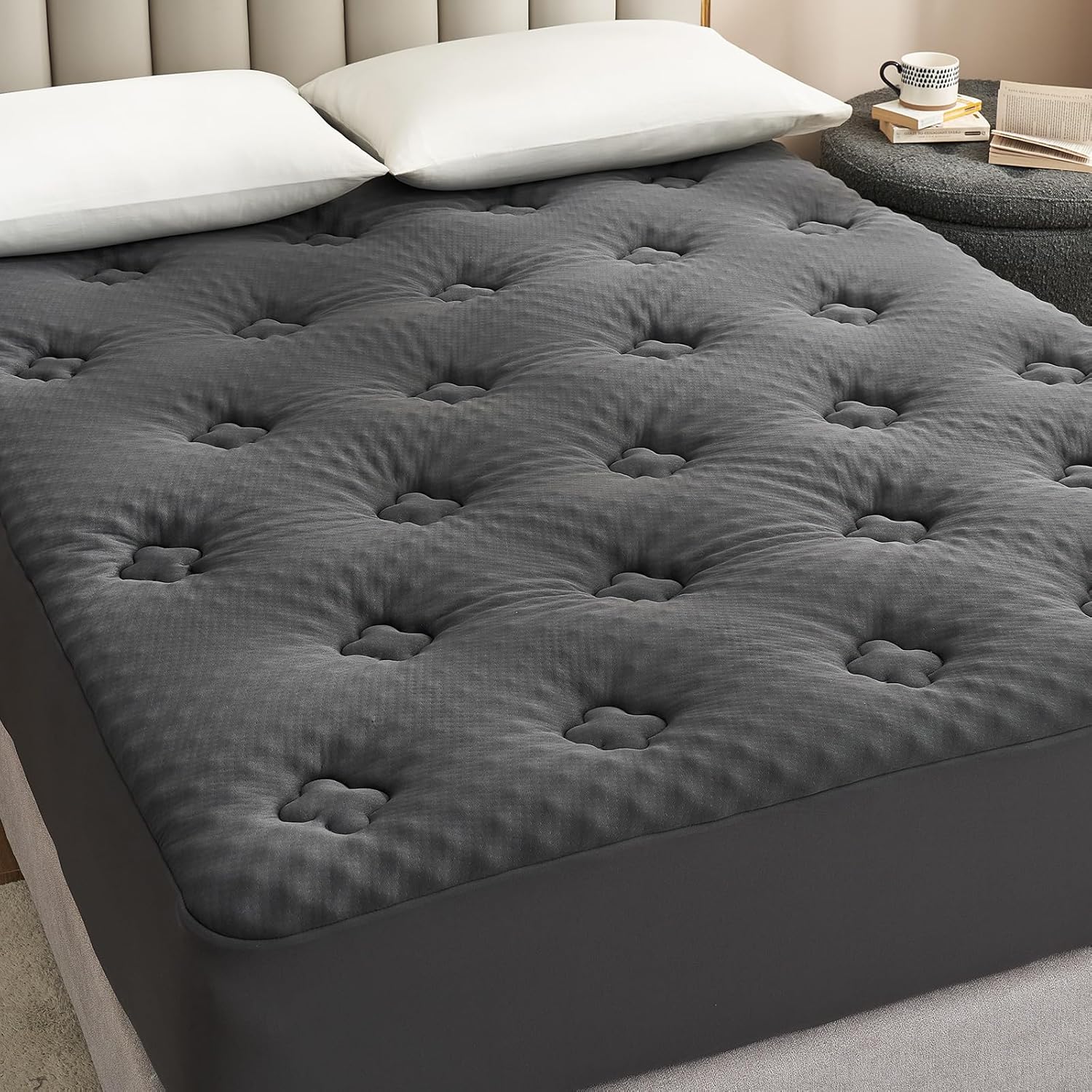 Hansleep Cubrecolchón de espuma viscoelástica California King, funda de colchón Cal King con bolsillo profundo, cubrecolchón transpirable con espuma