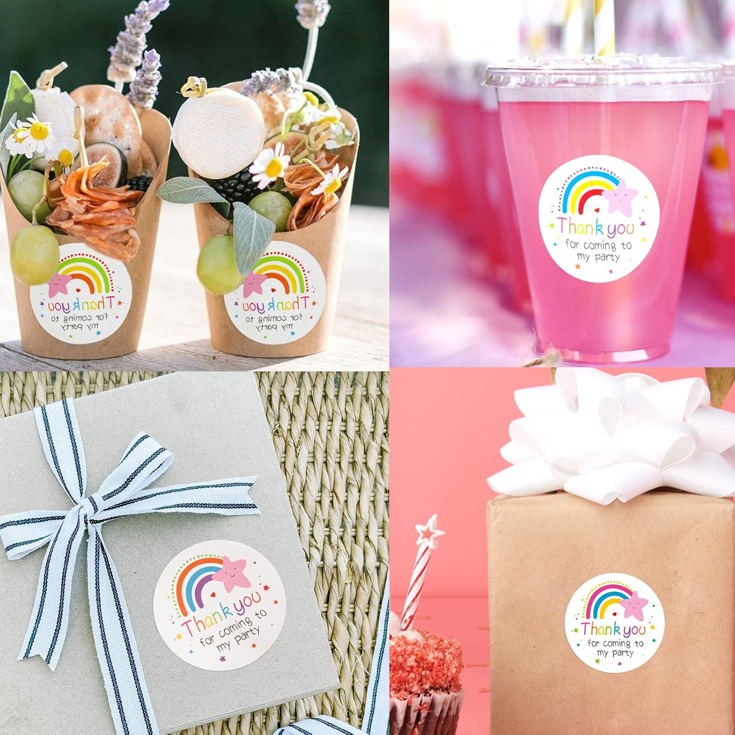 jijAcraft 60 calcomanías de agradecimiento redondas de 2 pulgadas en 6 diseños, calcomanías de agradecimiento personalizadas con estrella arcoíris