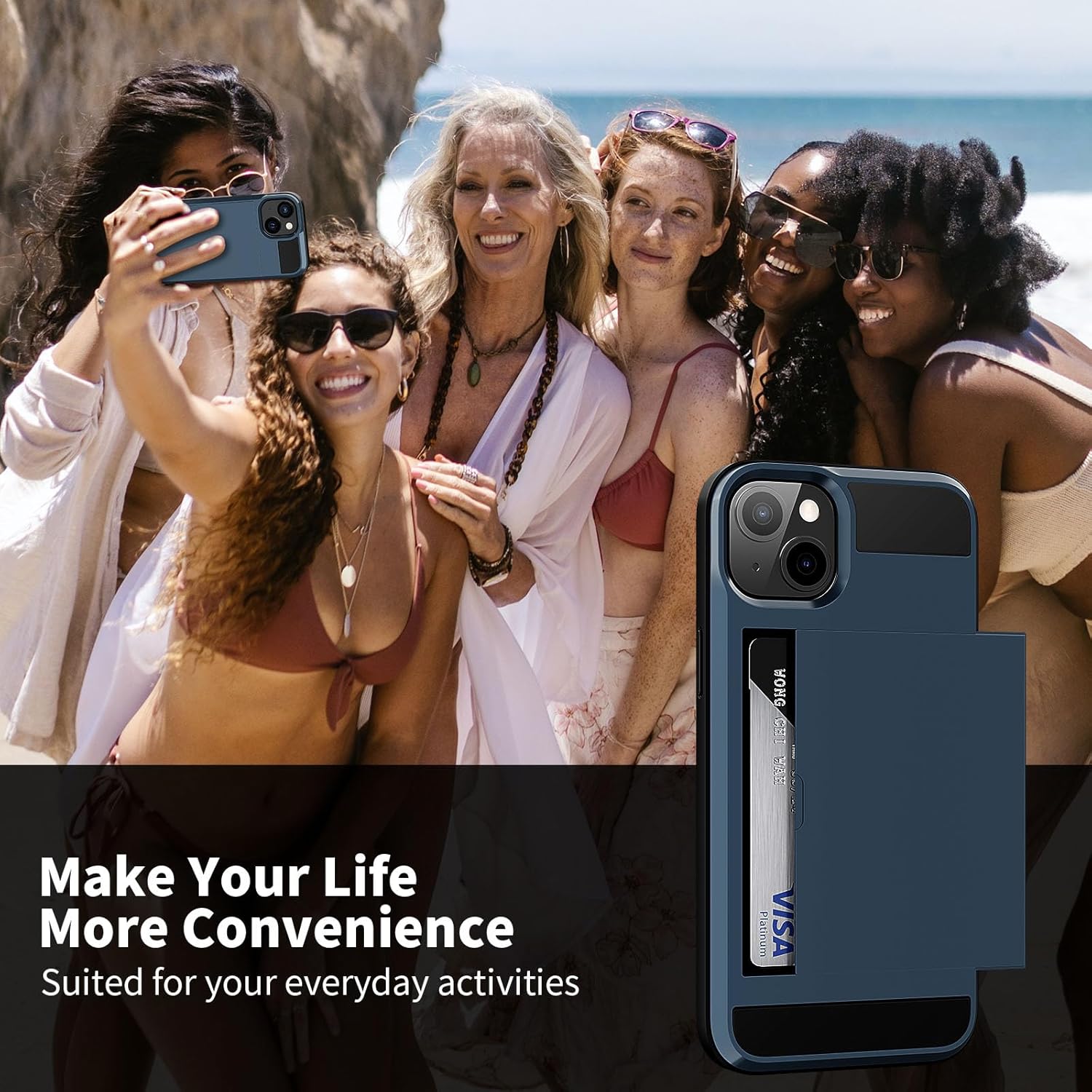 ACANDYA Funda protectora para iPhone 15 Plus con tarjetero y cartera protectora para mujeres y hombres, resistente, a prueba de golpes,