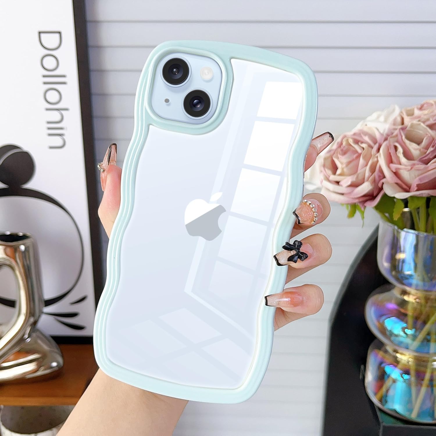 Jmltech Funda para iPhone 15 Plus, diseño femenino rizado, ondulado, transparente, de silicona, híbrido, a prueba de golpes, ultrafino, estético,