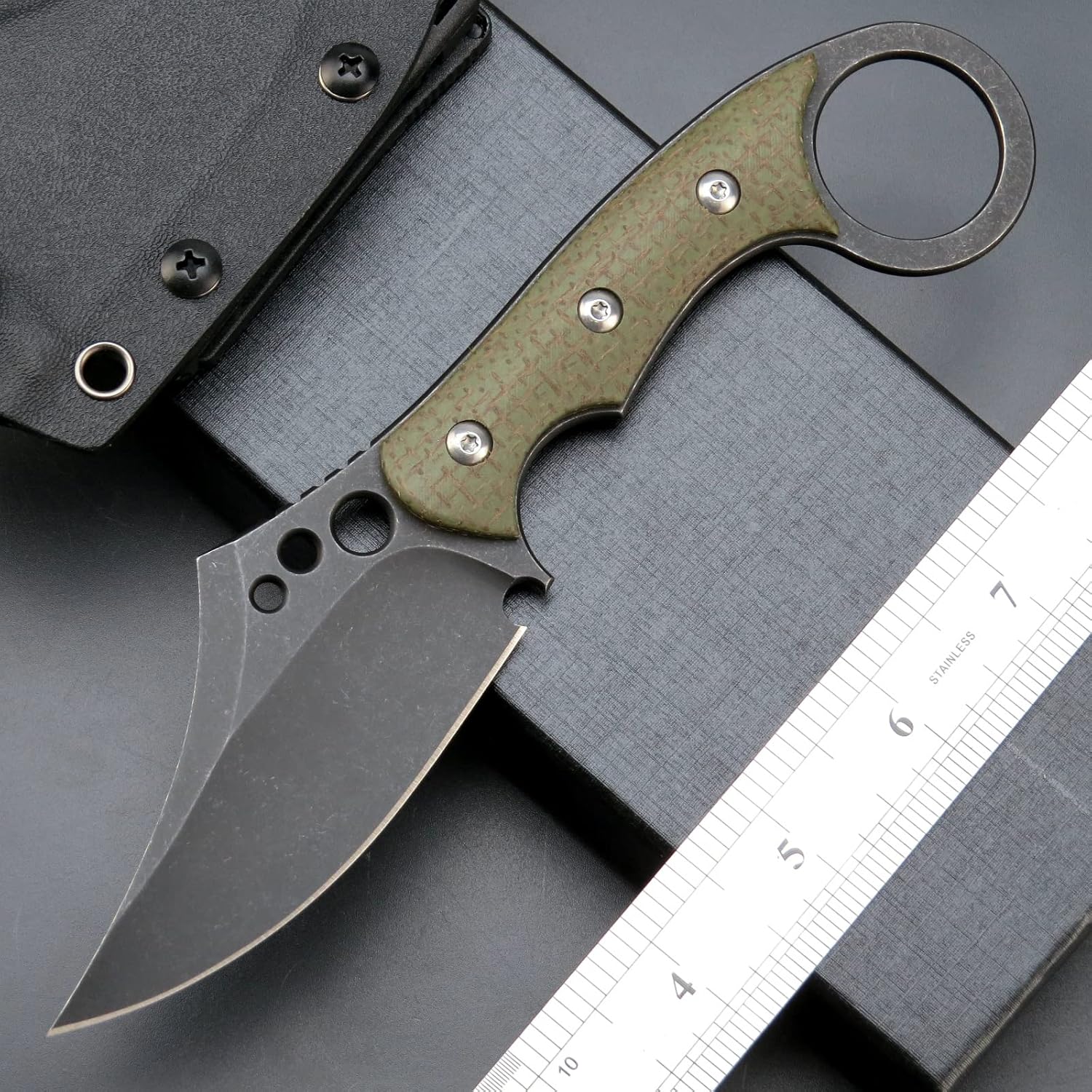 Ccanku C1116 Cuchillo de hoja fija, hoja de acero D2+mango Micarta cuchillo de supervivencia al aire libre con fundas Kydex (verde)
