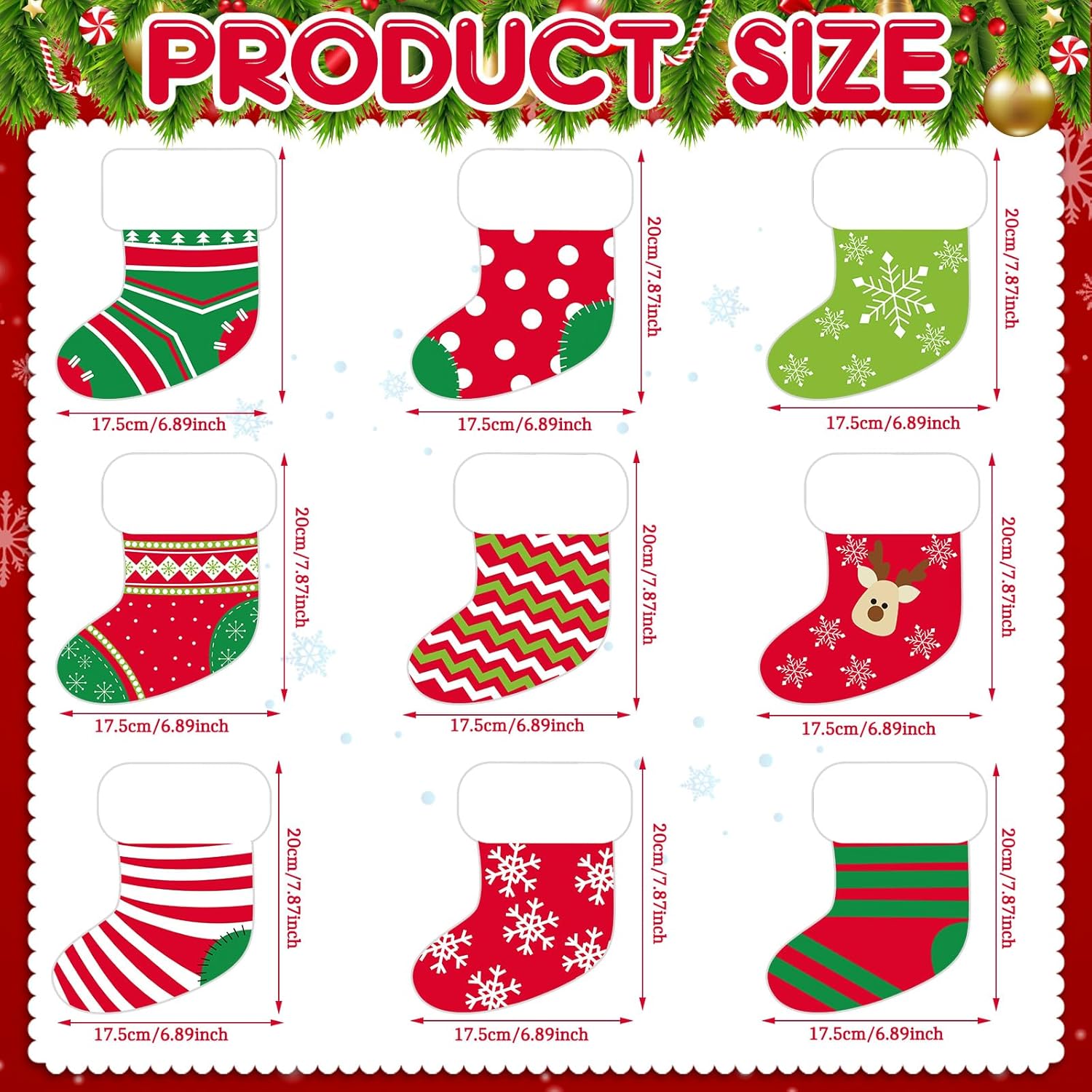 Copkim 9 imanes de Navidad, calcetines de Navidad, para refrigerador, crucero, decoración de puerta de crucero, calcomanías magnéticas coloridas con