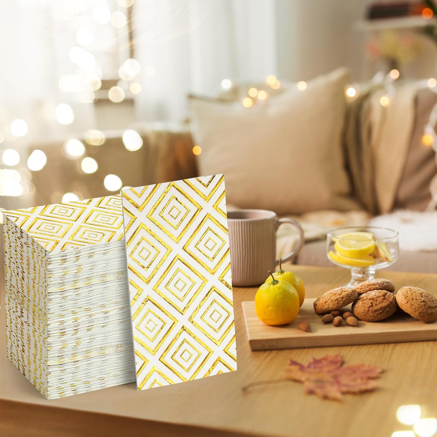 100 servilletas doradas, servilletas de papel con patrón dorado, toallas de mano desechables, servilletas de mano de oro blanco para baño, boda,
