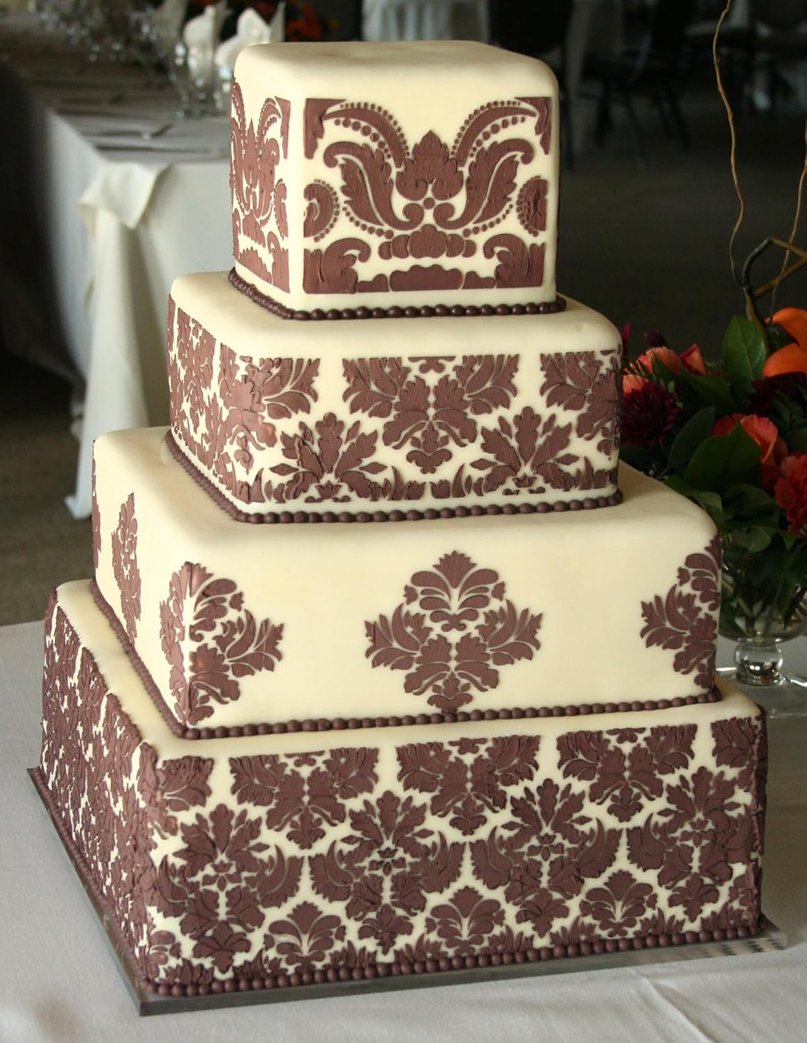 Designer Stencils C405 Damask Cake Tier 5 – Plantilla para tartas, beigesemitransparente, 3.1 x 13.5 pulgadas
