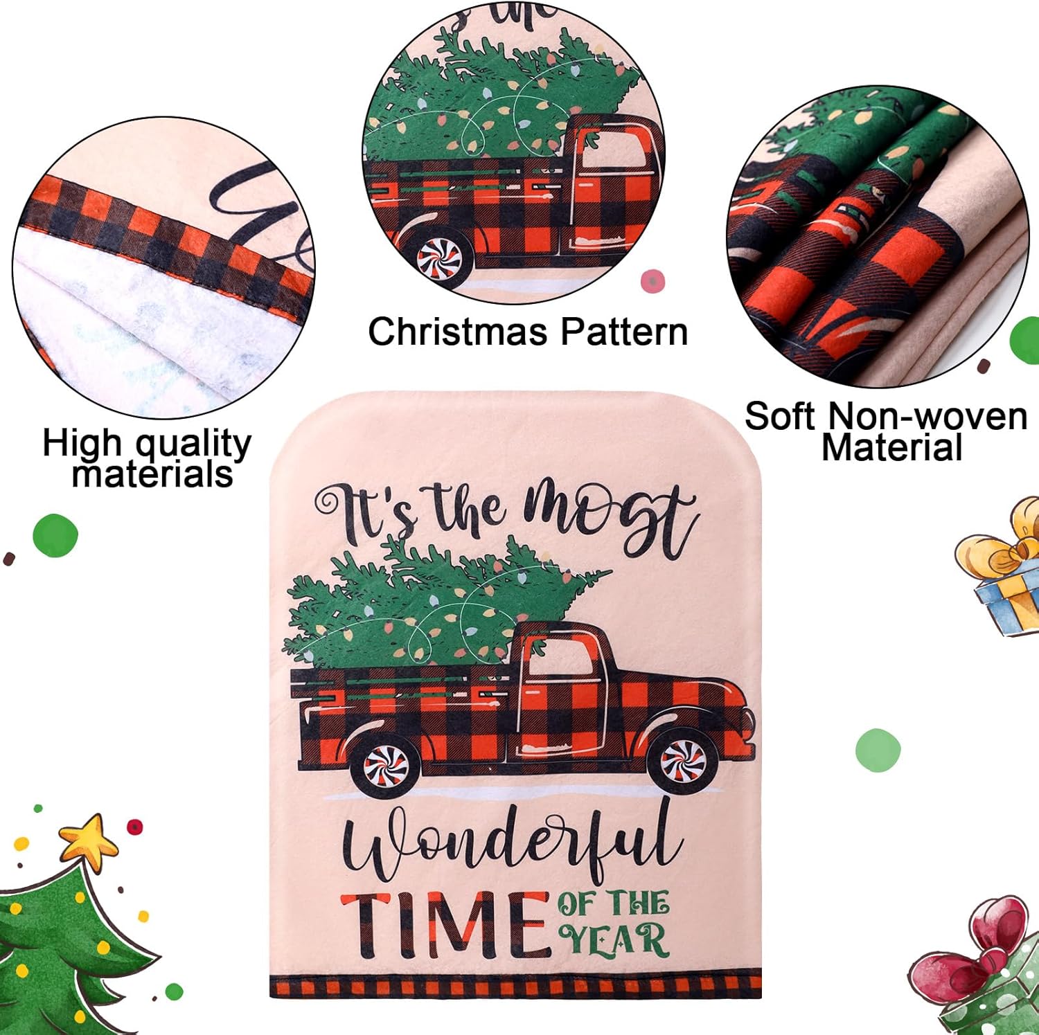 Ganeen 6 fundas para sillas de Navidad, sombrero de Papá Noel, zapatos de elfo, de fieltro a cuadros, fundas para sillas de comedor de Feliz