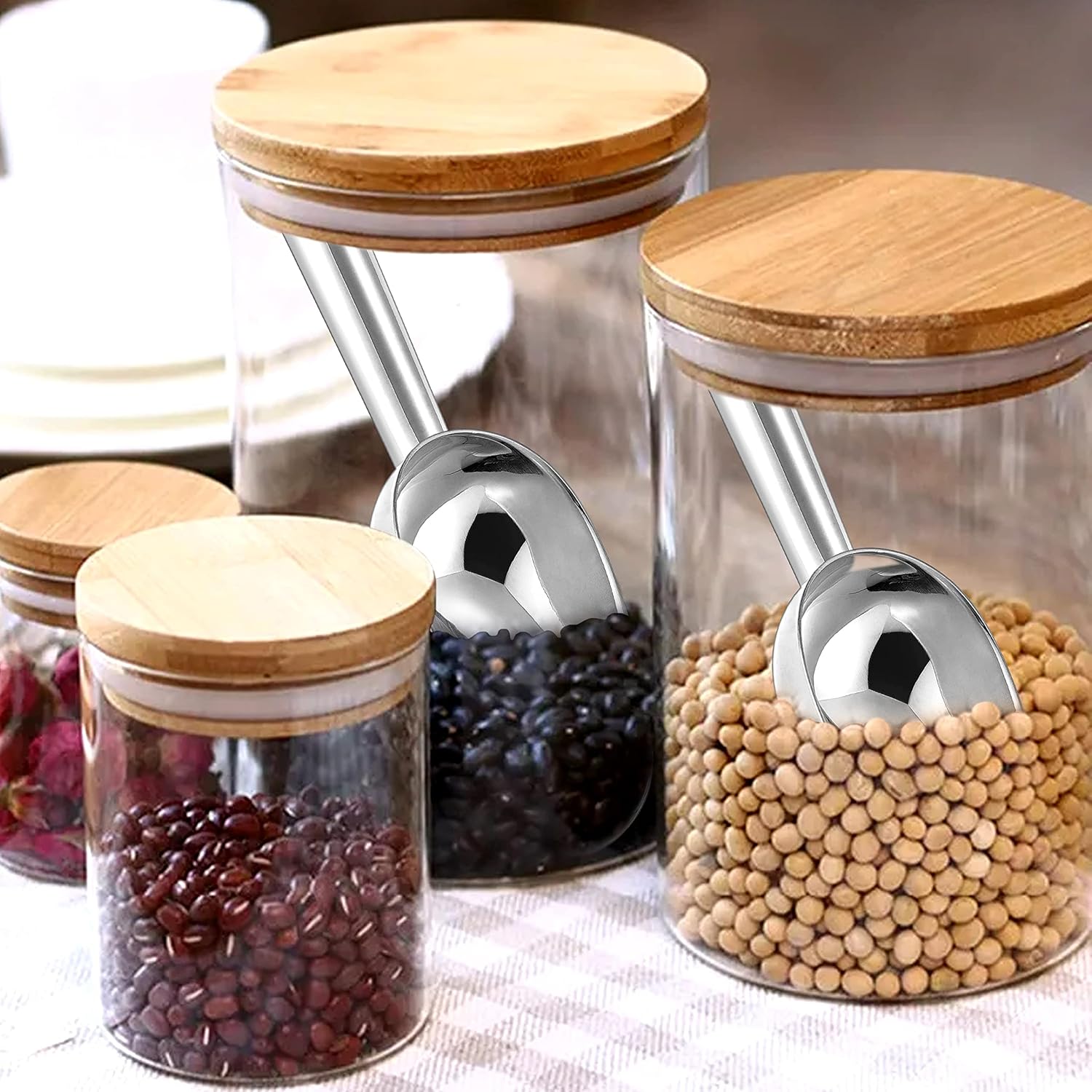 Herogo Juego de 3 mini cucharas de hielo de 3 onzas, cuchara pequeña de acero inoxidable para caramelosharinafrijolesalimentos de mascotascubitos de