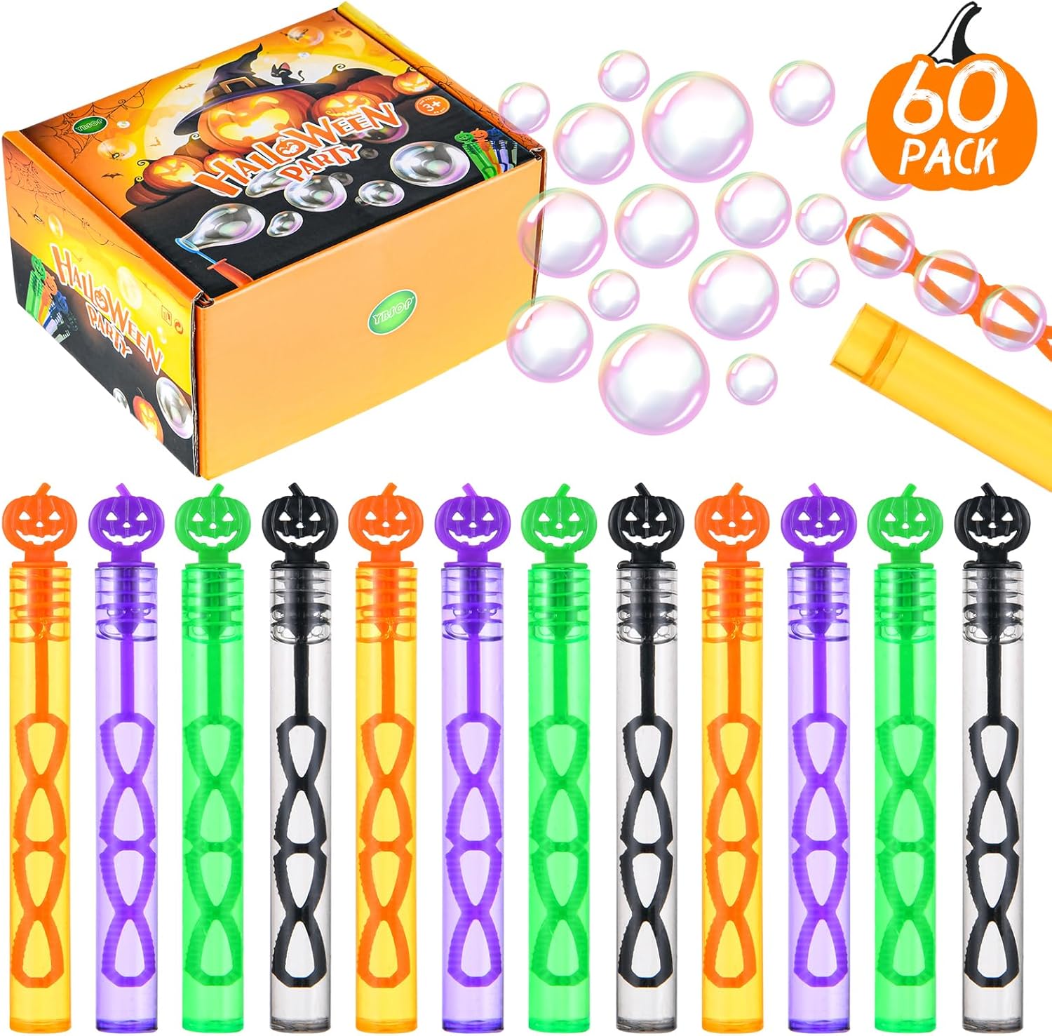 Paquete de 60 varitas de burbujas de Halloween, mini juguetes de burbujas para recuerdos de fiesta de Halloween, suministros novedosos, juguetes de