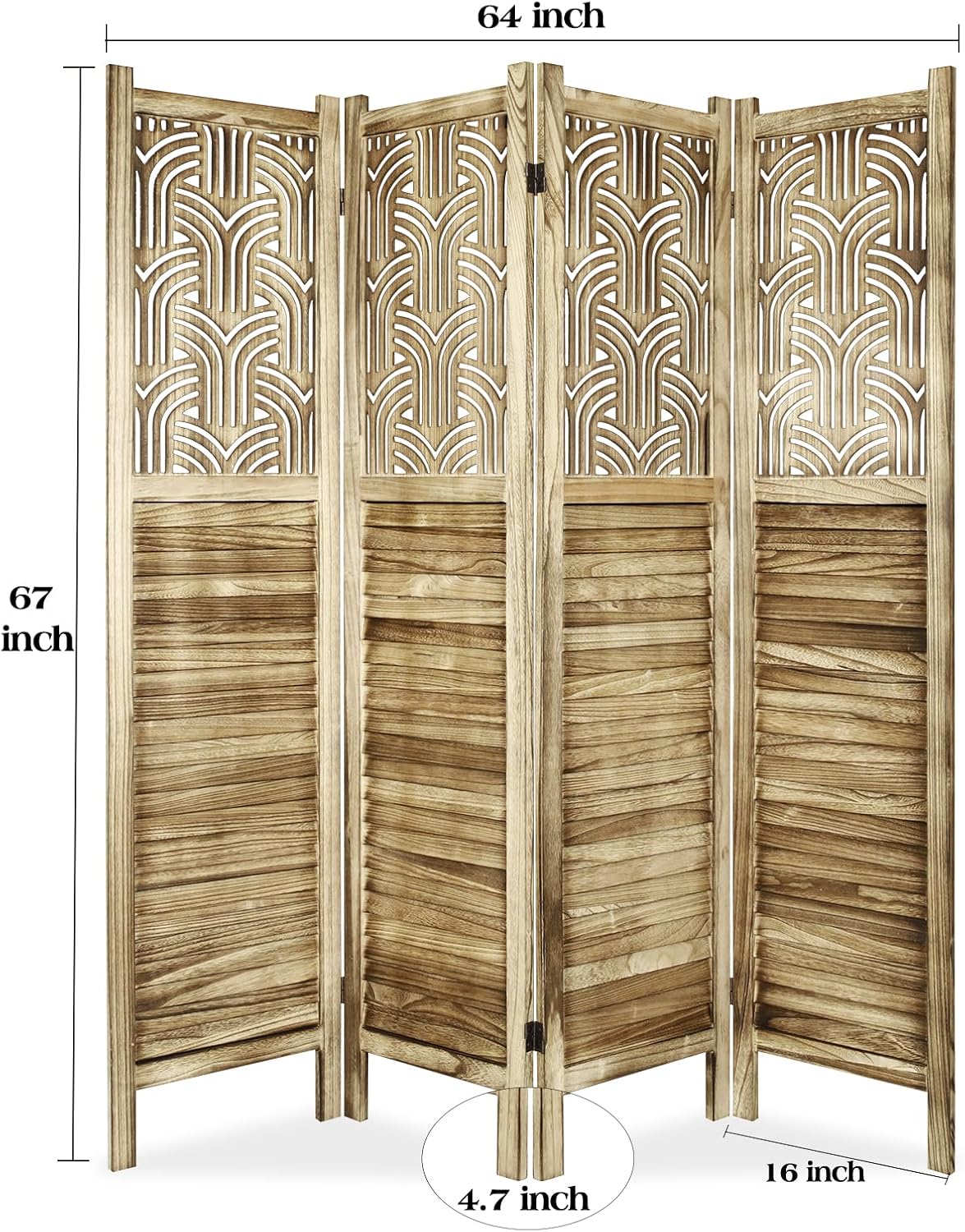 ECOMEX Divisores de habitación de 4 paneles totalmente montados de 5.6 pies tallados y pantallas plegables, pantalla divisora de madera