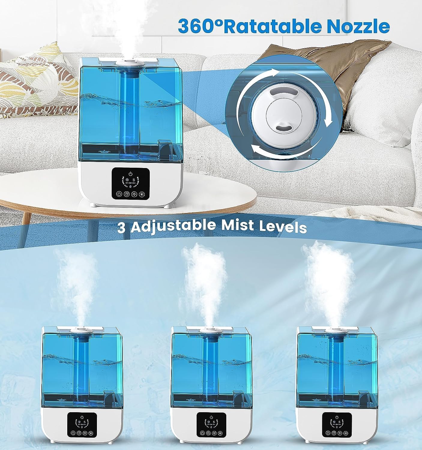 Humidificadores para dormitorio, humidificadores de niebla fría para plantas de bebé de habitación grande, mini humidificador pequeño 5L aceite