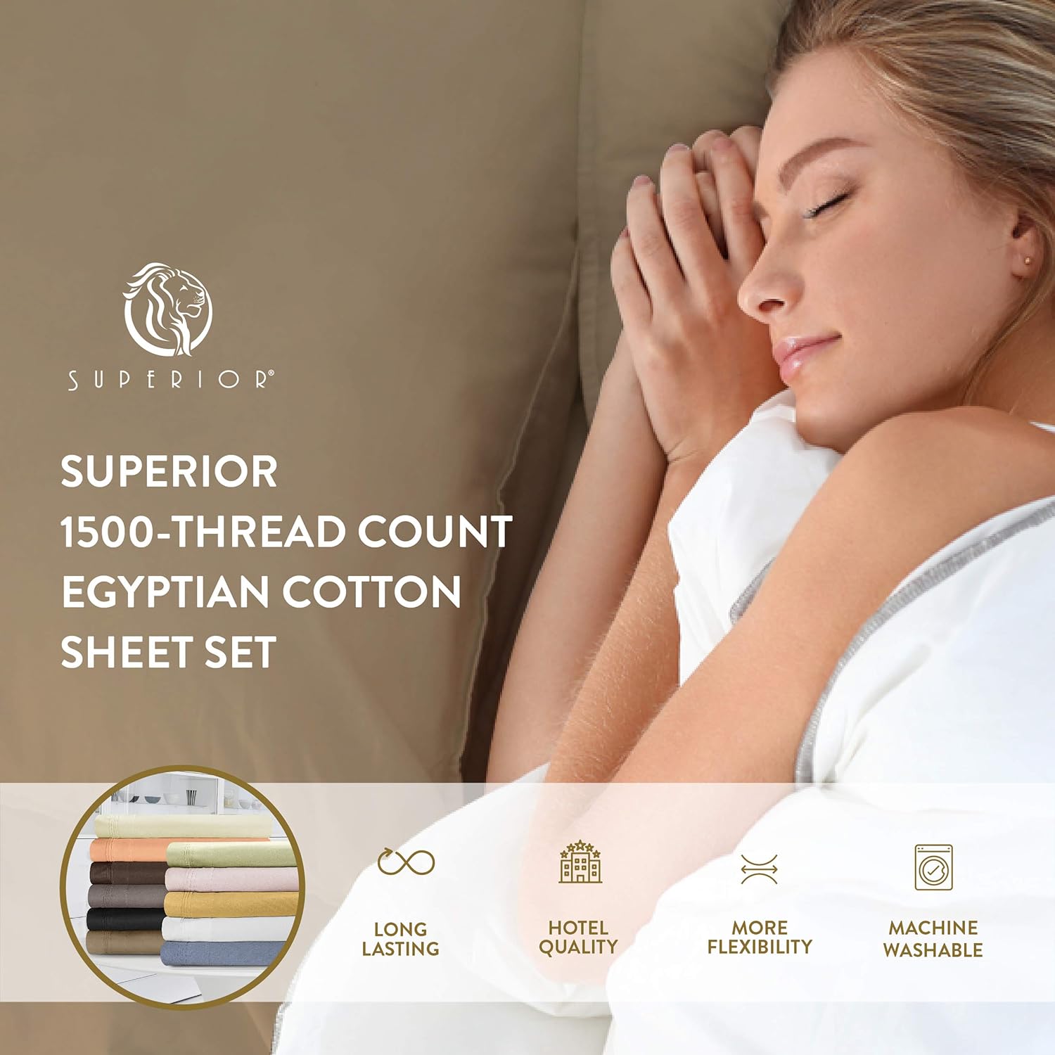 SUPERIOR Juego de sábanas de algodón egipcio, Sarasota Premium Luxury de 1500 hilos, 100% algodón egipcio, ropa de cama de bolsillo profundo sólido,