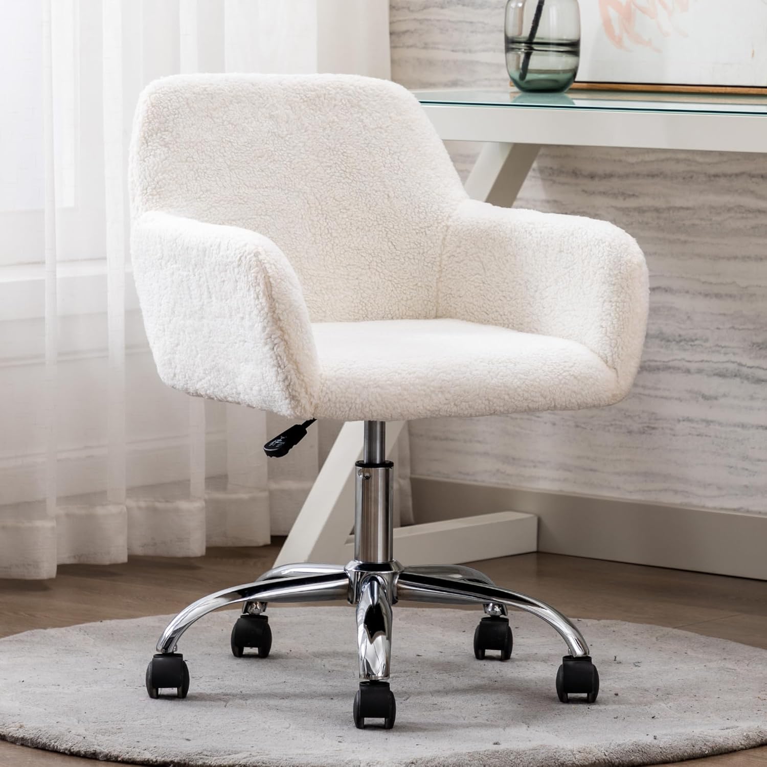 Homedraft Silla de escritorio giratoria de piel sintética de 360, sillón de oficina en casa ajustable con base plateada para adolescentes, mujeres y