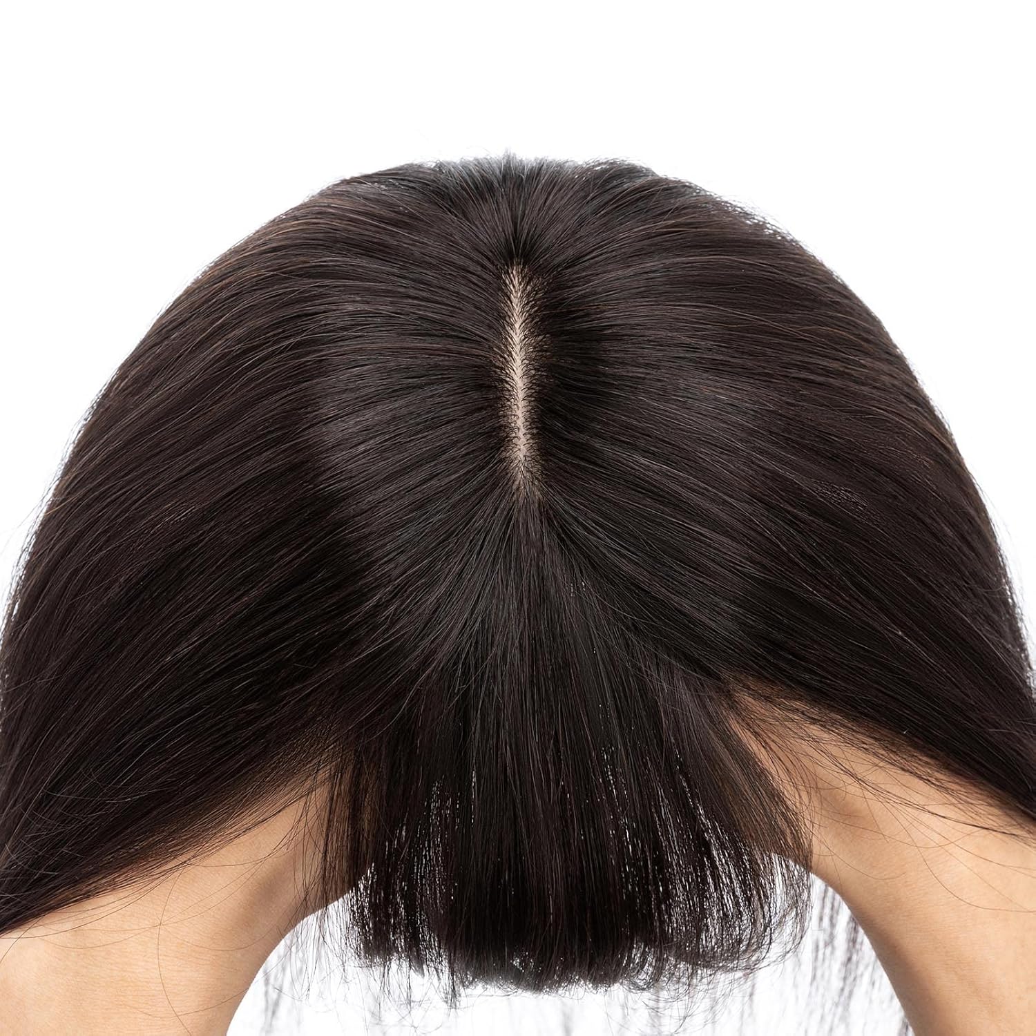 S-noilite Toppers para el cabello para mujer, con flequillo, 8 pulgadas, base de seda negra natural #1B, clip en la parte superior para mujeres con