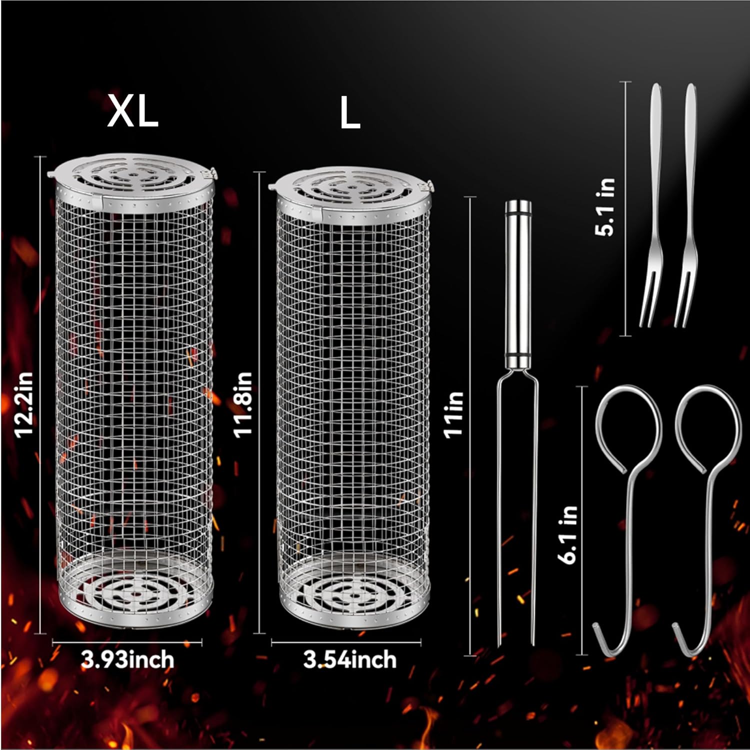 Cestas de parrilla para parrilla al aire libre, cestas enrollables para parrilla, cestas para parrilla de barbacoa, accesorios de parrilla de acero