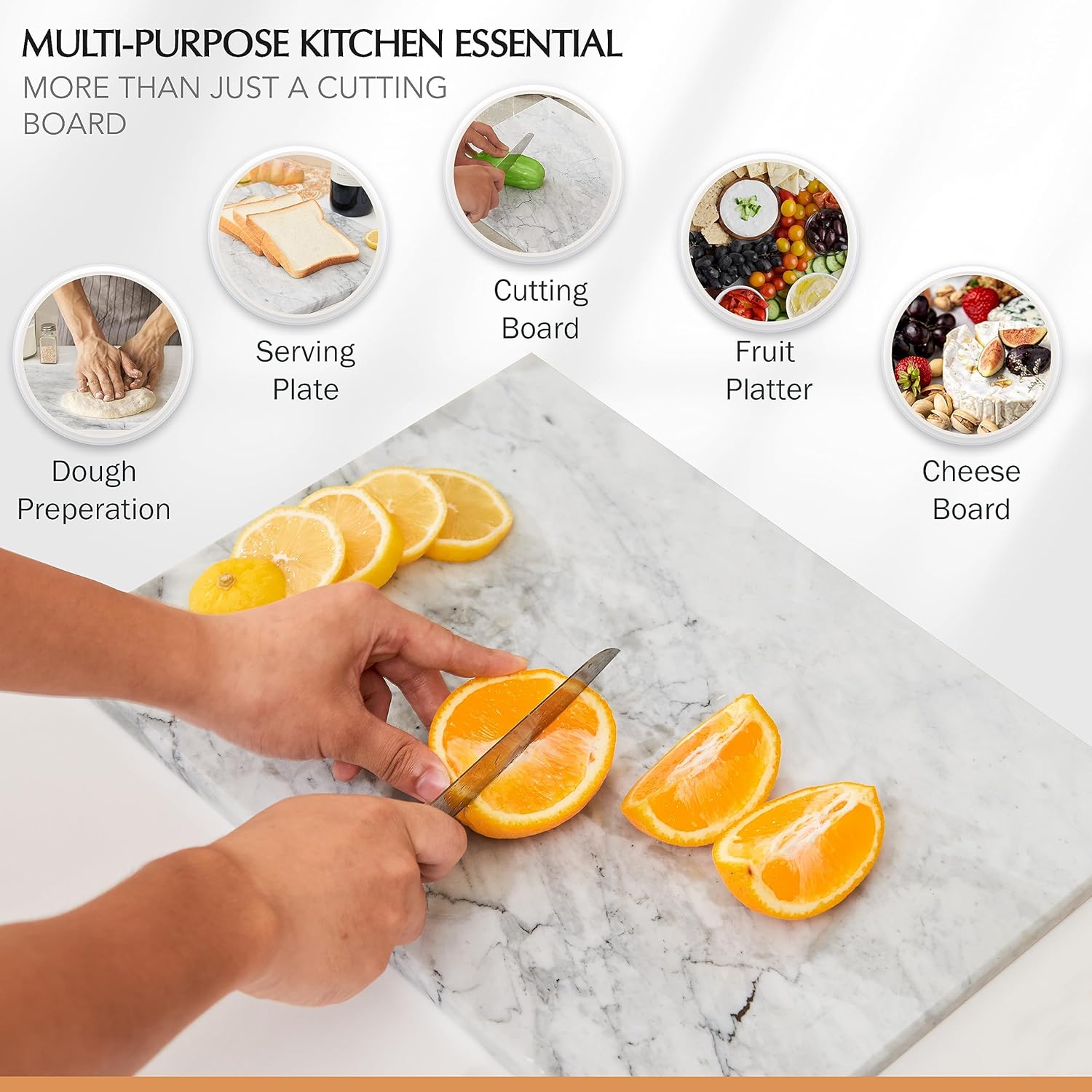 Tabla de cortar de piedra de mármol de cocina, tabla de cortar y embutidos de 16 x 12 x 0.6 pulgadas, bandeja de pastelería antideslizante