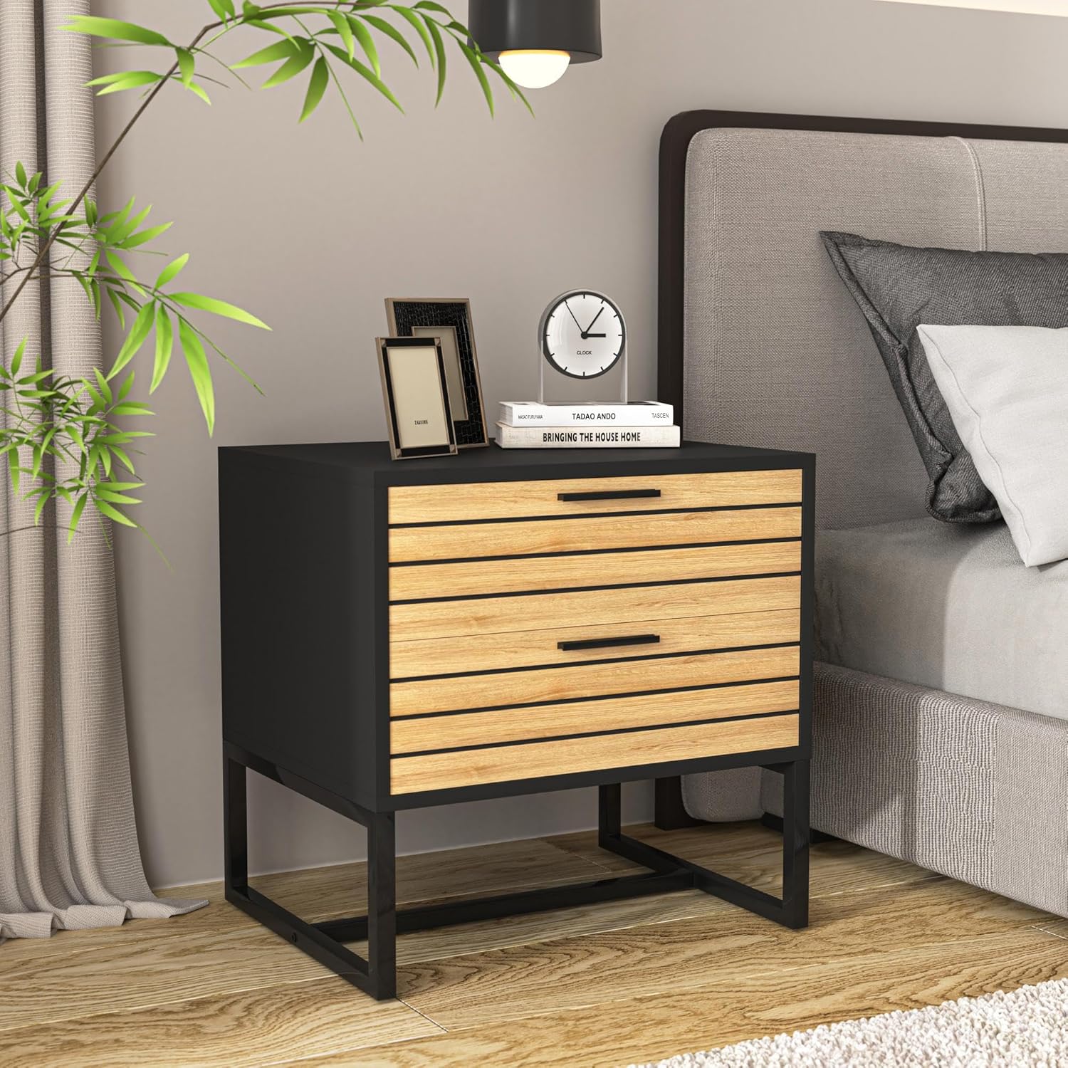 CIPACHO Juego de 2 mesitas de noche, mesa auxiliar, mesita de noche con cajón de almacenamiento y estante abierto, muebles decorativos de mesita de