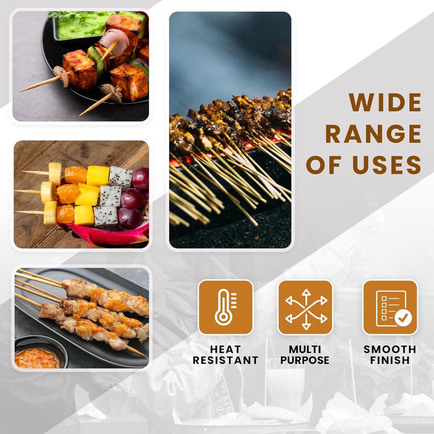 DecorRack Brochetas de bambú natural de 6″8″10″12″, brochetas de madera para barbacoa, parrilla, aperitivos, frutas, smores, cóctel, brunch, palitos