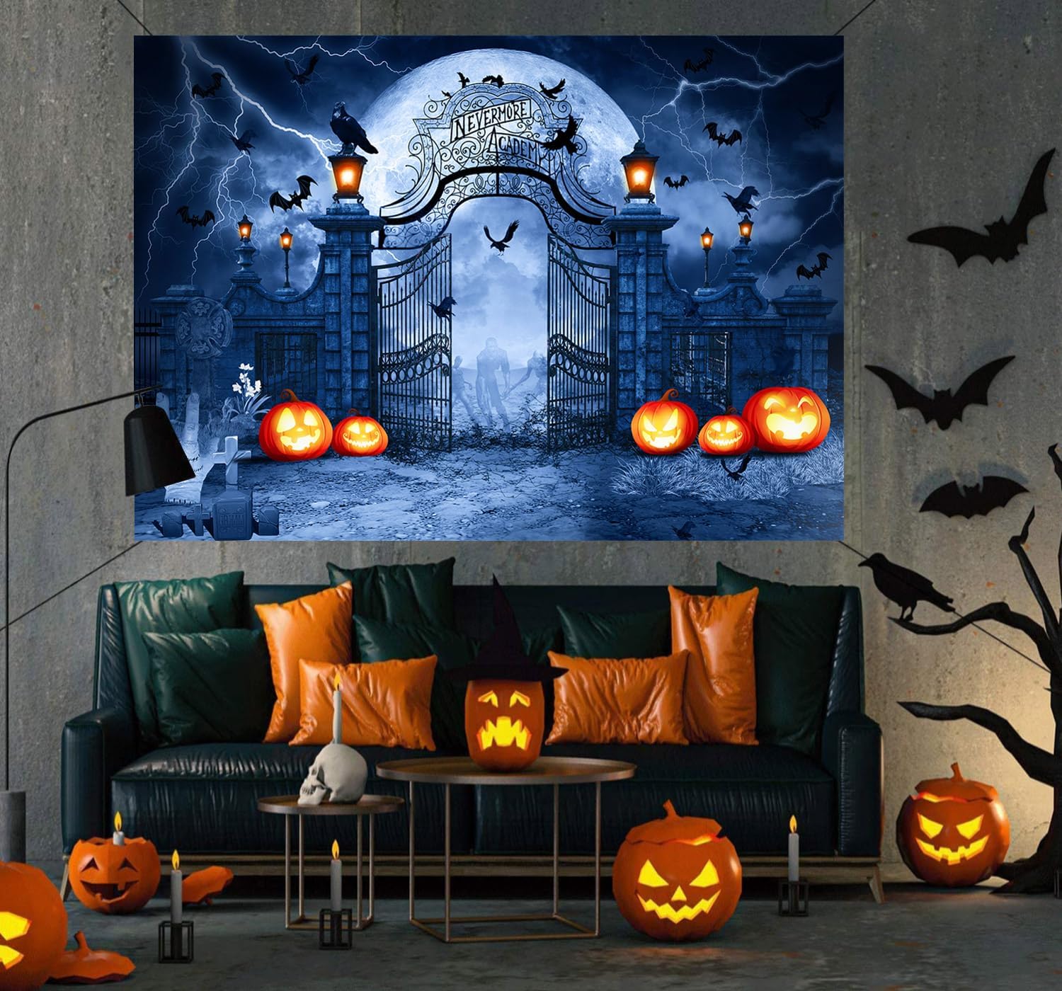 Telón de fondo de Halloween Adams para decoración familiar, telón de fondo de noche de luna de terror, telón de fondo de Halloween, cementerio de