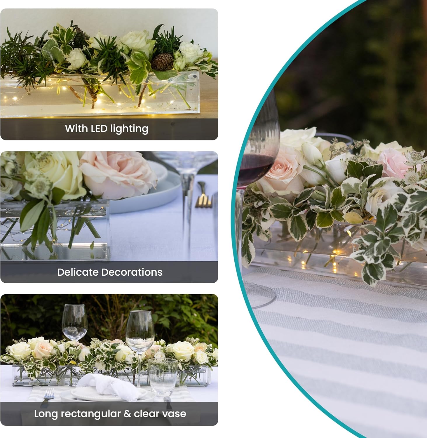 Florero de acrílico de alta calidad, luces LED rectangulares, centros de mesa de boda, decoración de mesa de comedor, jarrones para flores, jarrones