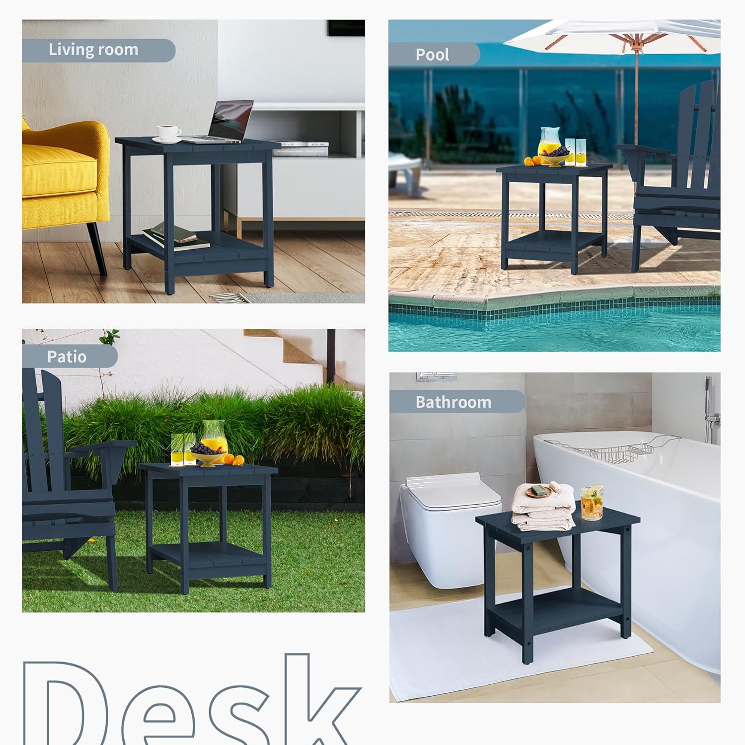 RKVPCNE Mesa auxiliar para exteriores, mesas auxiliares de patio para exteriores, mesa de patio pequeña, mesa auxiliar cuadrada para patio, piscina,