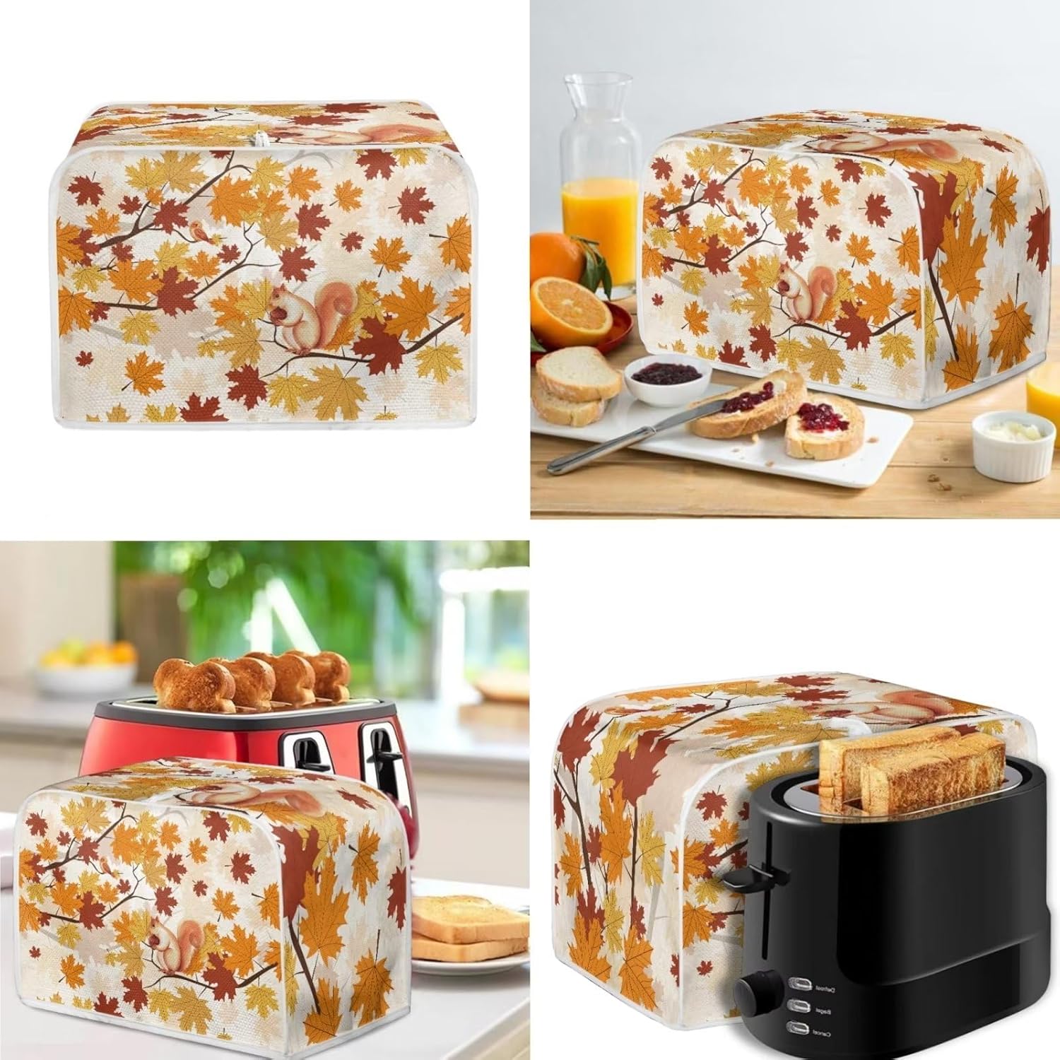 Psesaysky Cubierta para tostadora de 2 rebanadas de arce, con diseño de ardilla, horno, microondas, con gancho superior, a prueba de polvo, para