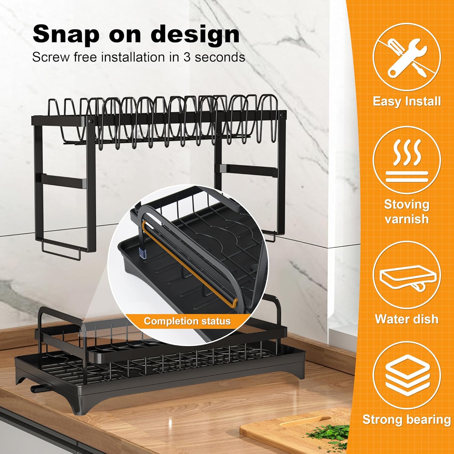 Escurridor de platos grande desmontable de 2 niveles sobre la encimera de la cocina con escurridor y tapete de secado de platos de silicona, estante