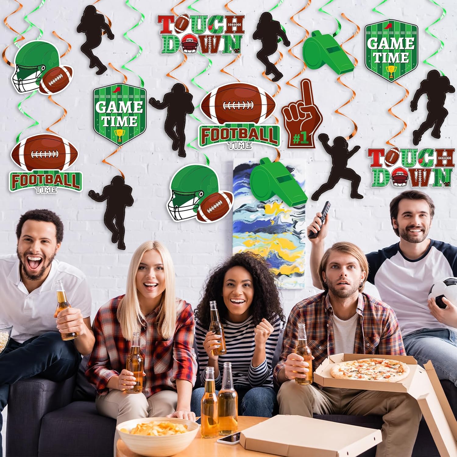 48 piezas de remolinos colgantes de fútbol, decoración de fiesta de cumpleaños, serpentinas de pared para colgar en el techo, espirales para fiestas