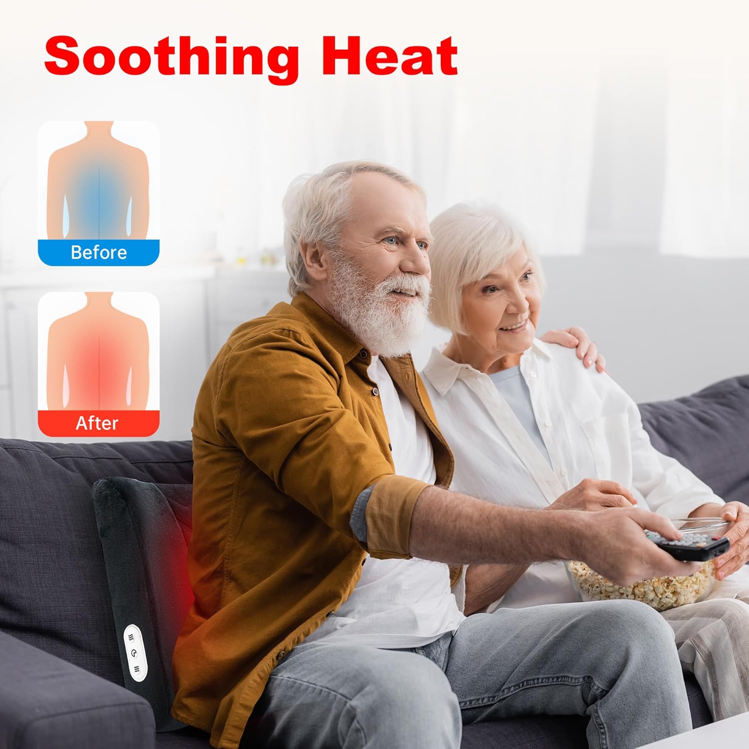 Almohada de apoyo lumbar para silla de oficina, almohada de apoyo de espalda calentada con vibración, masajeador de espalda para aliviar el dolor,