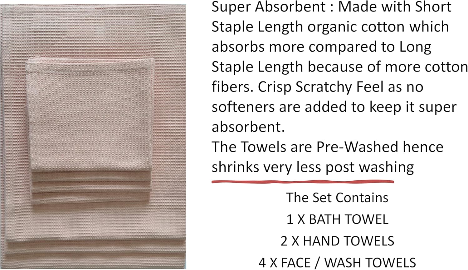Juego de toallas de baño de algodón orgánico con certificación GOTS, rubor perlado, súper absorbente y de secado rápido, sin suavizantes, respetuoso
