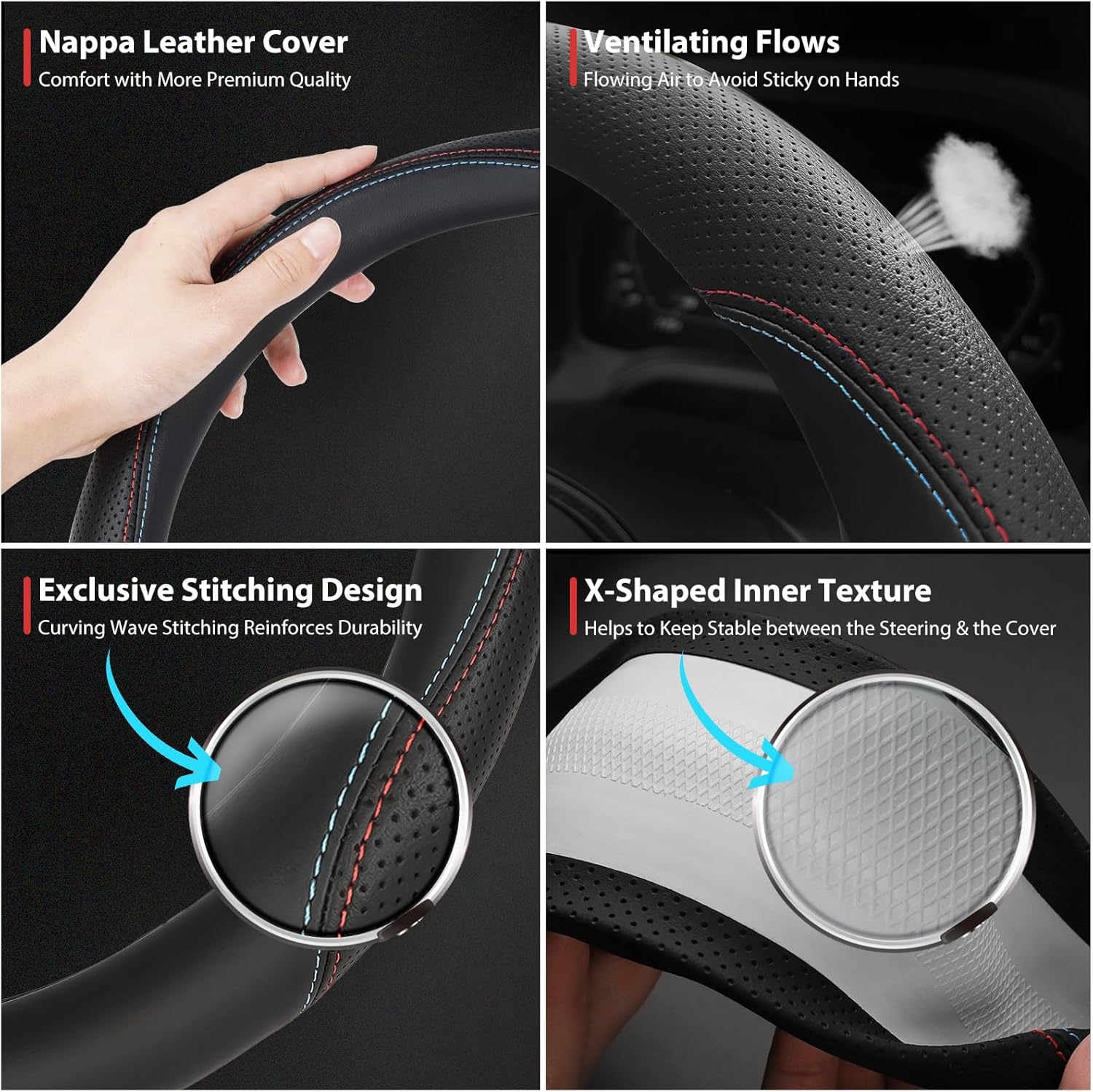 Funda para volante, 15 pulgadas, universal, color M, compatible con BMW, diseño de tres colores, antideslizante, estilo deportivo