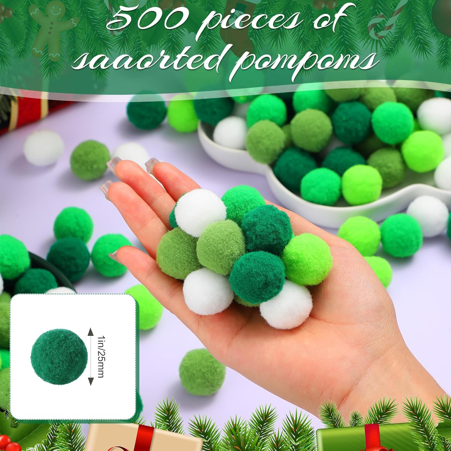 Peryiter 500 bolas de pompones de 1 pulgada para manualidades, multicolor, pompones suaves para manualidades, proyectos de Navidad, manualidades,