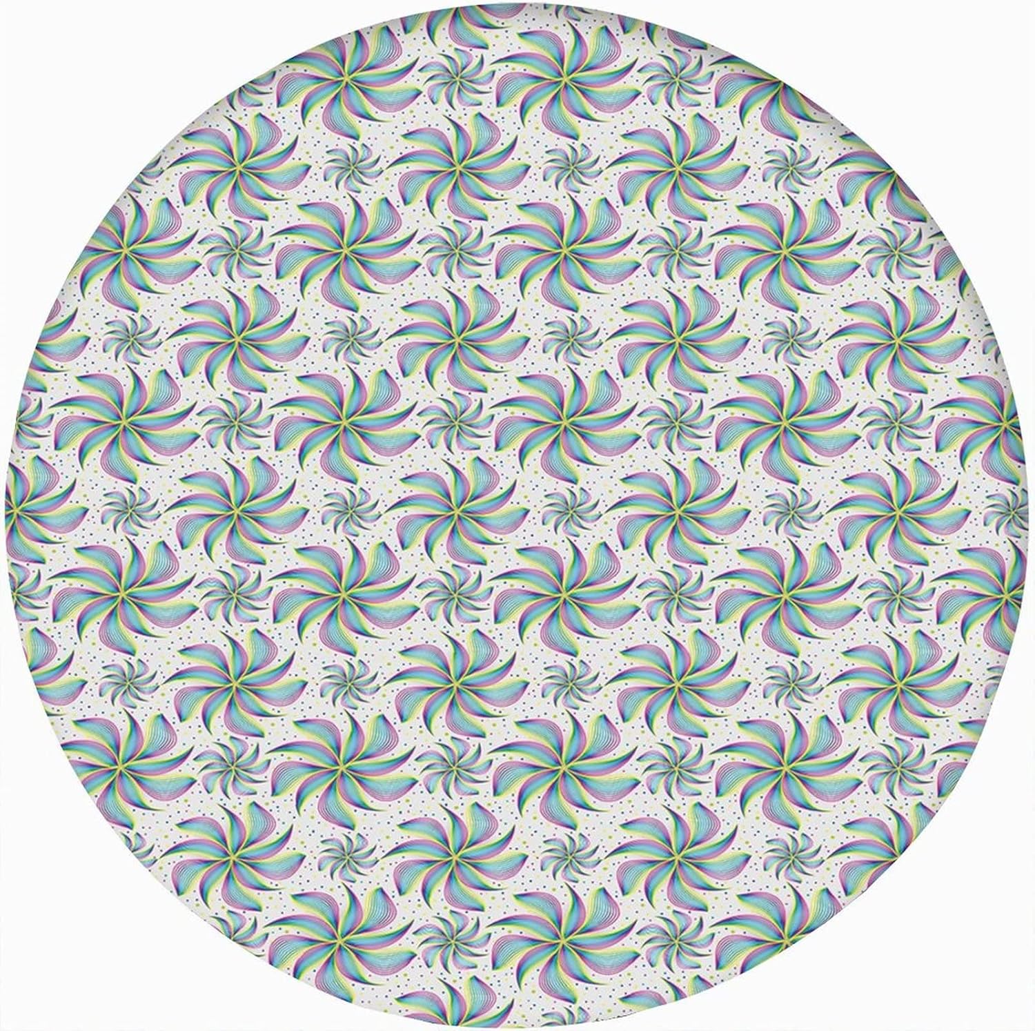 Mantel redondo abstracto ajustado con borde elástico, estampado de flores, estampado tradicional, de poliéster, se adapta a mesa redonda de 36