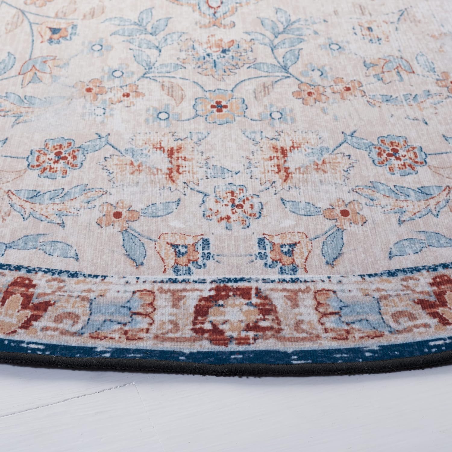 SAFAVIEH Tucson Collection – Tapete redondo de 8 pies, color beige y óxido, diseño de medallón oriental, lavable a máquina, ideal para zonas de alto