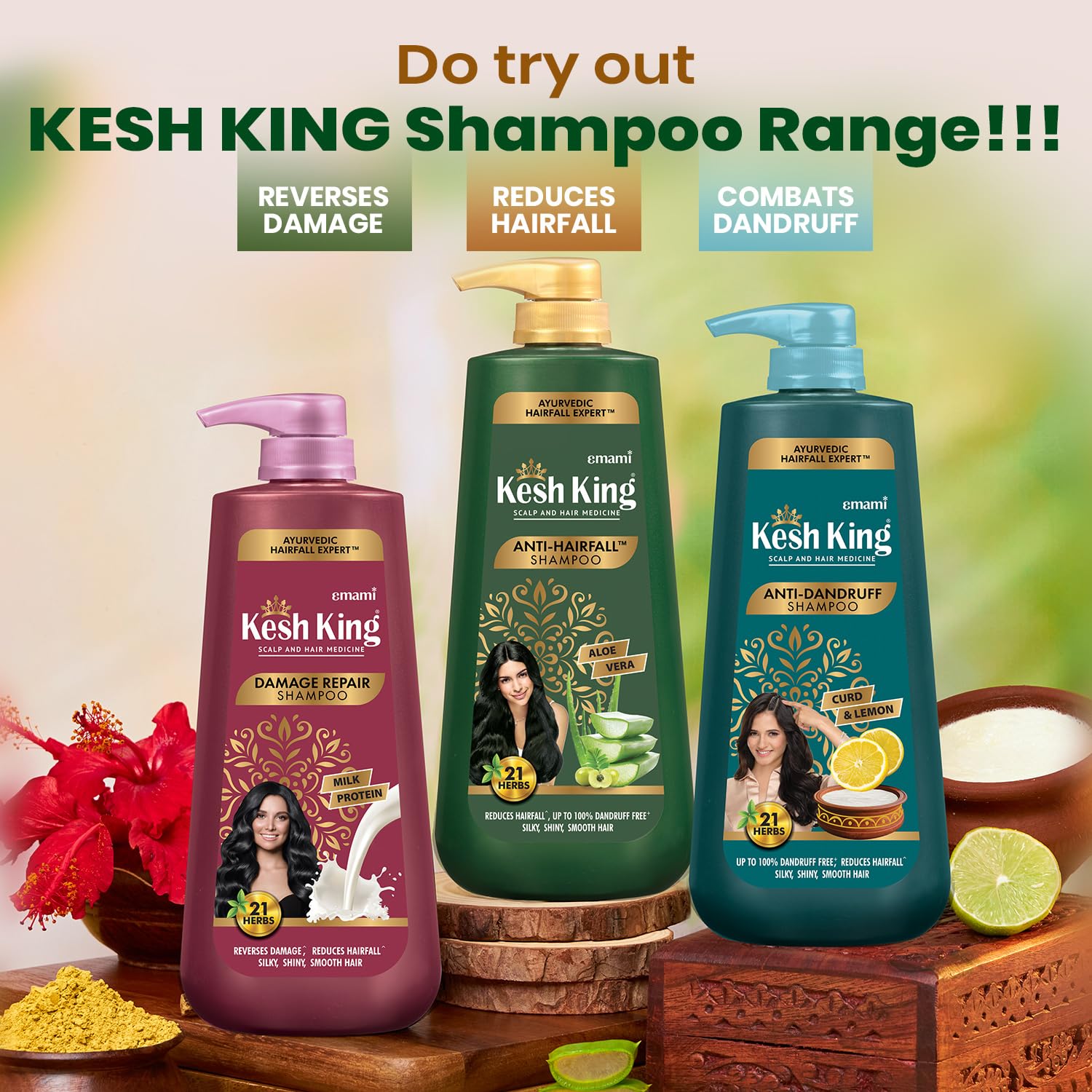 Emami Kesh King Ayurvedic – Champú anti caída de cabello que reduce la caída, 21 ingredientes naturales con la bondad del aloe vera, bhringraja y