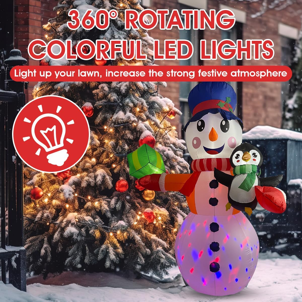 Decoraciones inflables de Navidad de 6 pies con luces LED coloridas giratorias de 360, decoraciones de Navidad al aire libre con estacas para bolsas