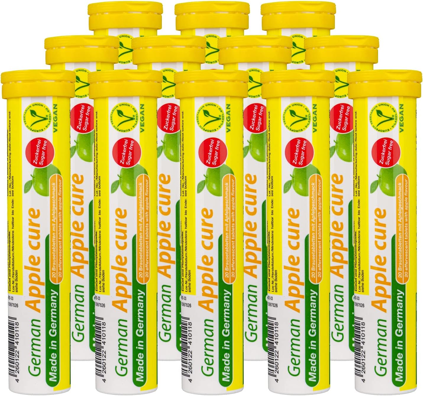 T&D German Apple Cure – 240 tabletas efervescentes veganas – Sabor a manzana – Fabricado en Alemania