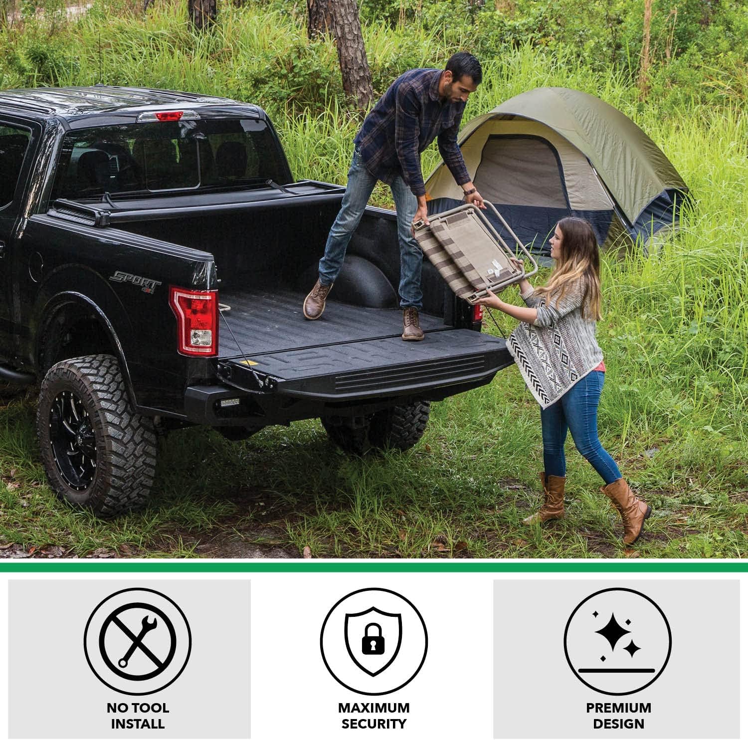 Gator ETX Soft Tri-Fold Cubierta suave para plataforma de camioneta  59422  para con Dodge Ram 2019-2023 sin plataforma trasera multifunción (puerta