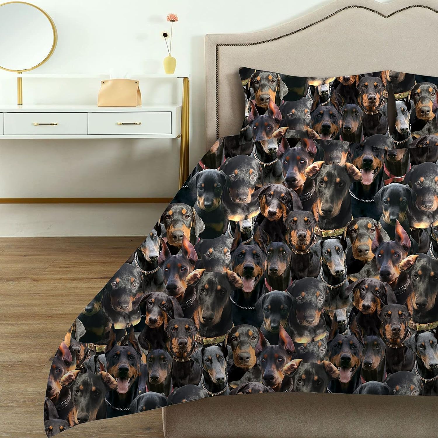 Doberman Pinscher – Funda de edredón tamaño individual, funda de edredón con estampado Doberman, juego de ropa de cama para amantes de los perros,