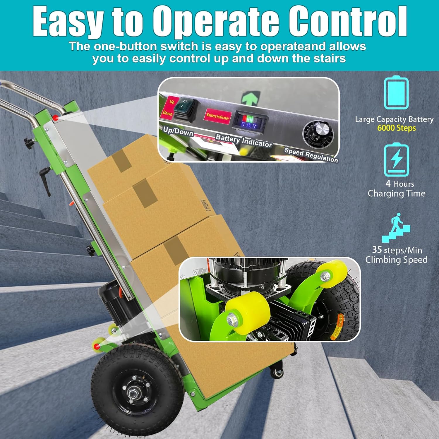 Carrito de mano eléctrico para escaleras, carrito de mano para mudanza, carga máxima de 880 libras, resistente, 1200 W, con motor de 1200 W, con