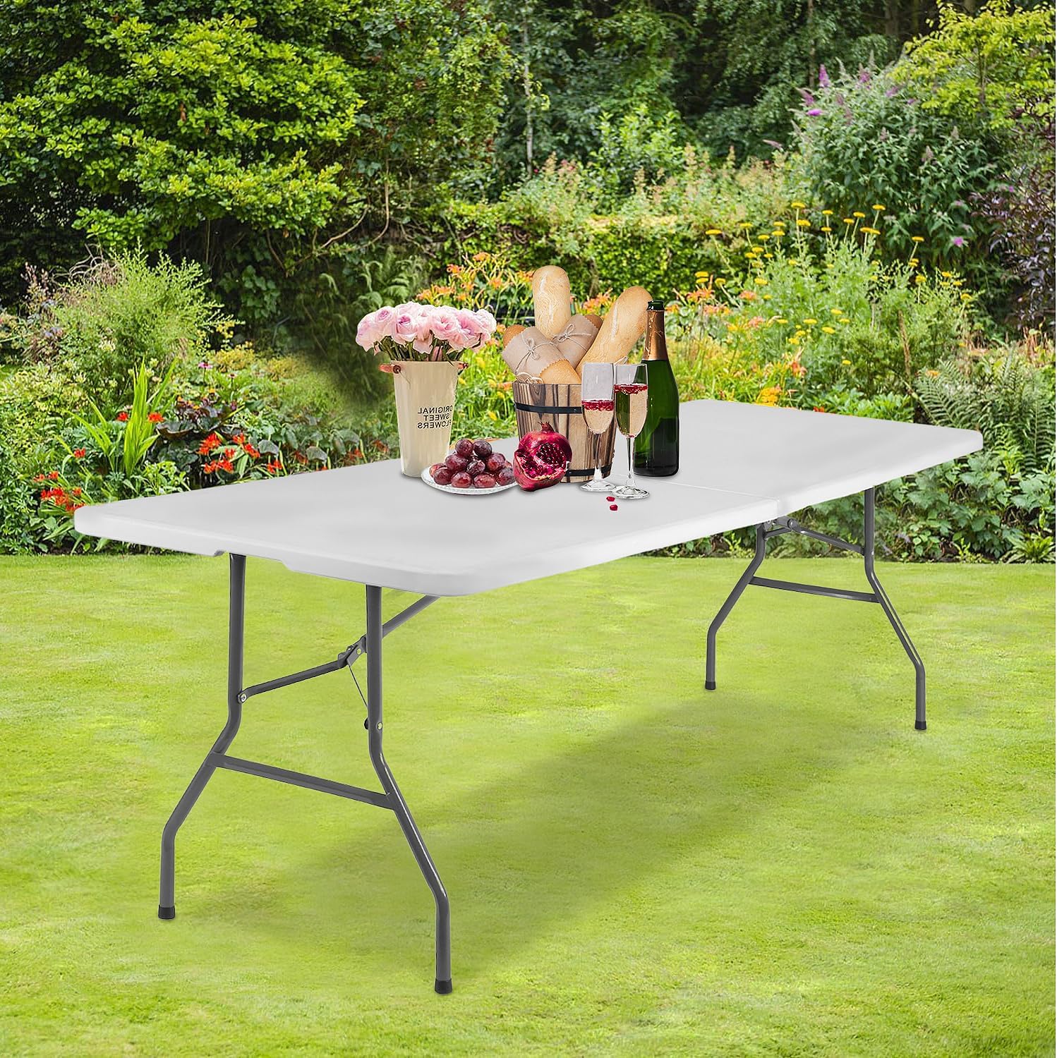 MGHH Mesa plegable de 8 pies, mesa de plástico, mesa de campamento, mesa de picnic portátil plegable con asa de transporte para cocina, fiesta,