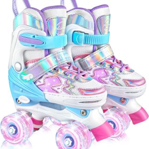 Patines para niños de 3 a 12 años, patines para niños pequeños, 4 tamaños ajustables para principiantes Patines para niños de 3 a 12 años, patines para niños pequeños, 4 tamaños ajustables para principiantes