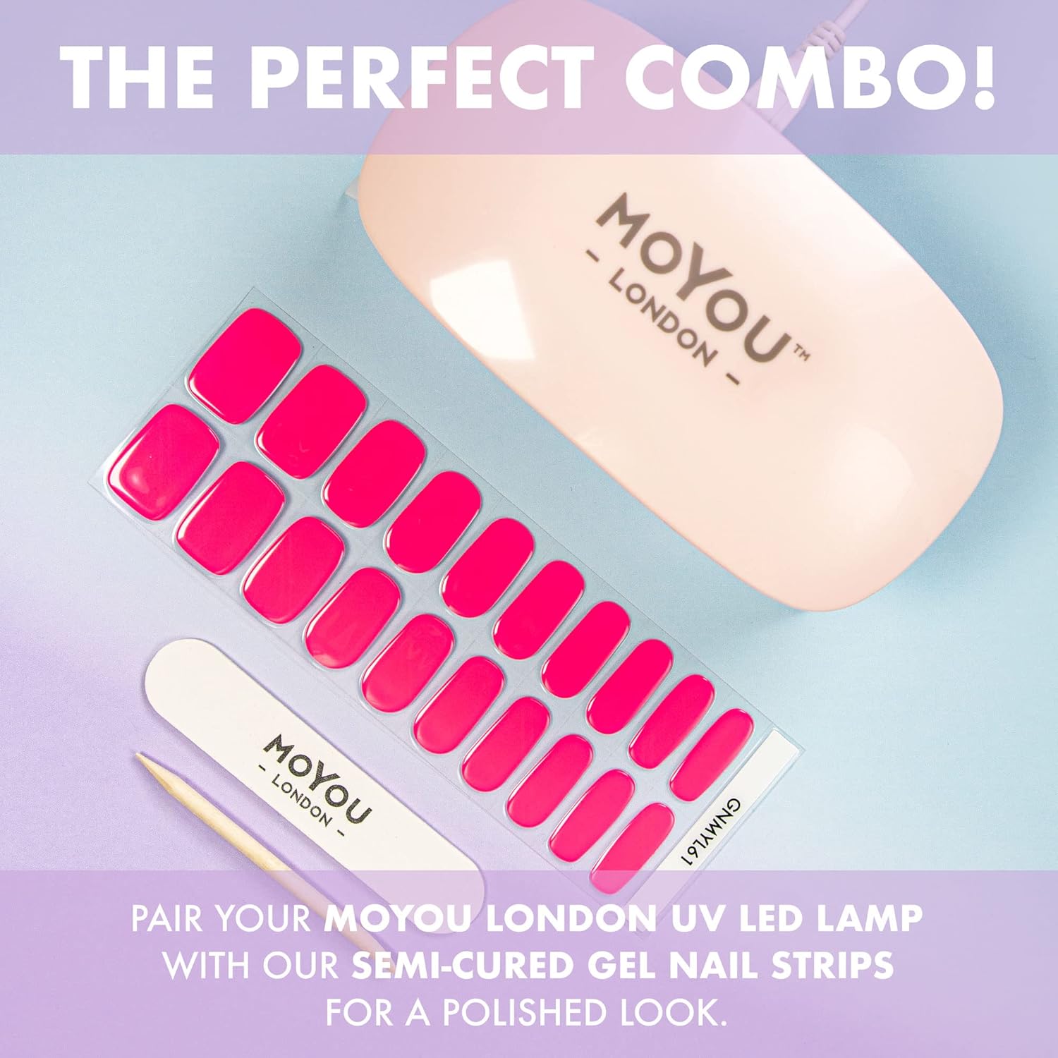MOYOU LONDON Tiras de uñas de gel semicuradas, 20 unidades de envolturas de gel para uñas, obtén 1 lámpara UV gratis cuando recibas 2 o más, fácil