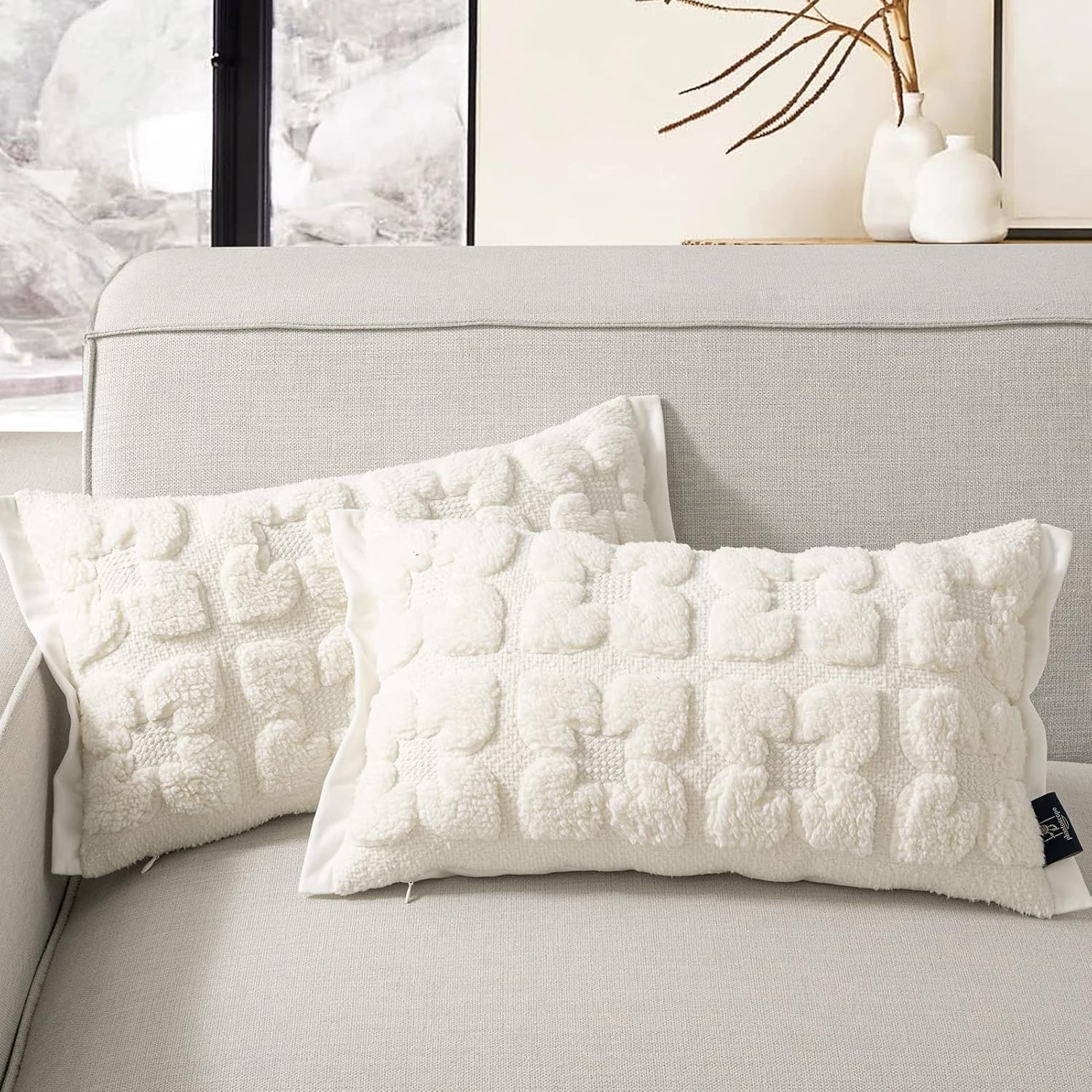 Phantoscope Paquete de 2 fundas de almohada decorativas de sherpa a rayas, fundas de cojín decorativas de piel sintética y esponjosas, fundas de