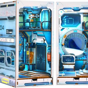 Sujetalibros de madera 3D, kit de rincón de libros, decoración de estantería con luz LED, kit de modelo de casa de muñecas en miniatura para niños y Sujetalibros de madera 3D, kit de rincón de libros, decoración de estantería con luz LED, kit de modelo de casa de muñecas en miniatura para niños y