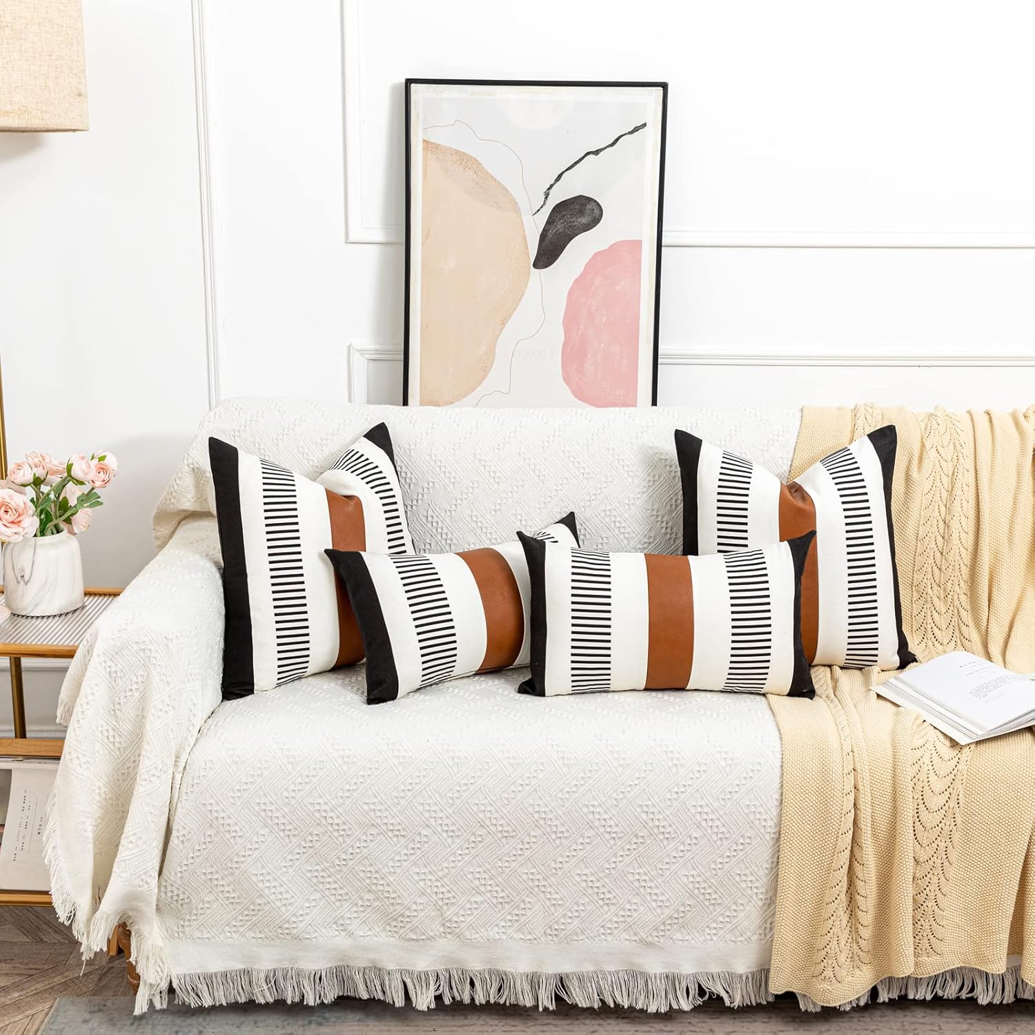 HOEMCE Juego de 2 fundas de almohada decorativas de granja de 22 x 22 pulgadas para sala de estar, sofá y cama, funda de cojín neutra moderna de