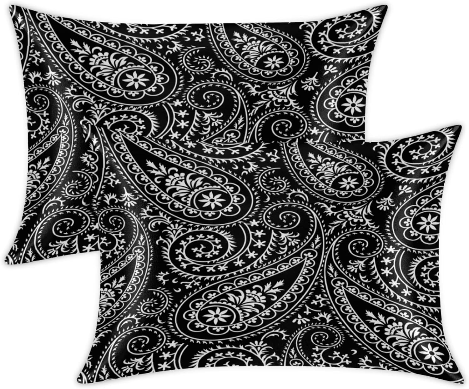 Juego de 2 fundas de almohada de satén retro boho con estampado de cachemira para cabello y piel, juego estándar de 2 fundas de almohada de flores