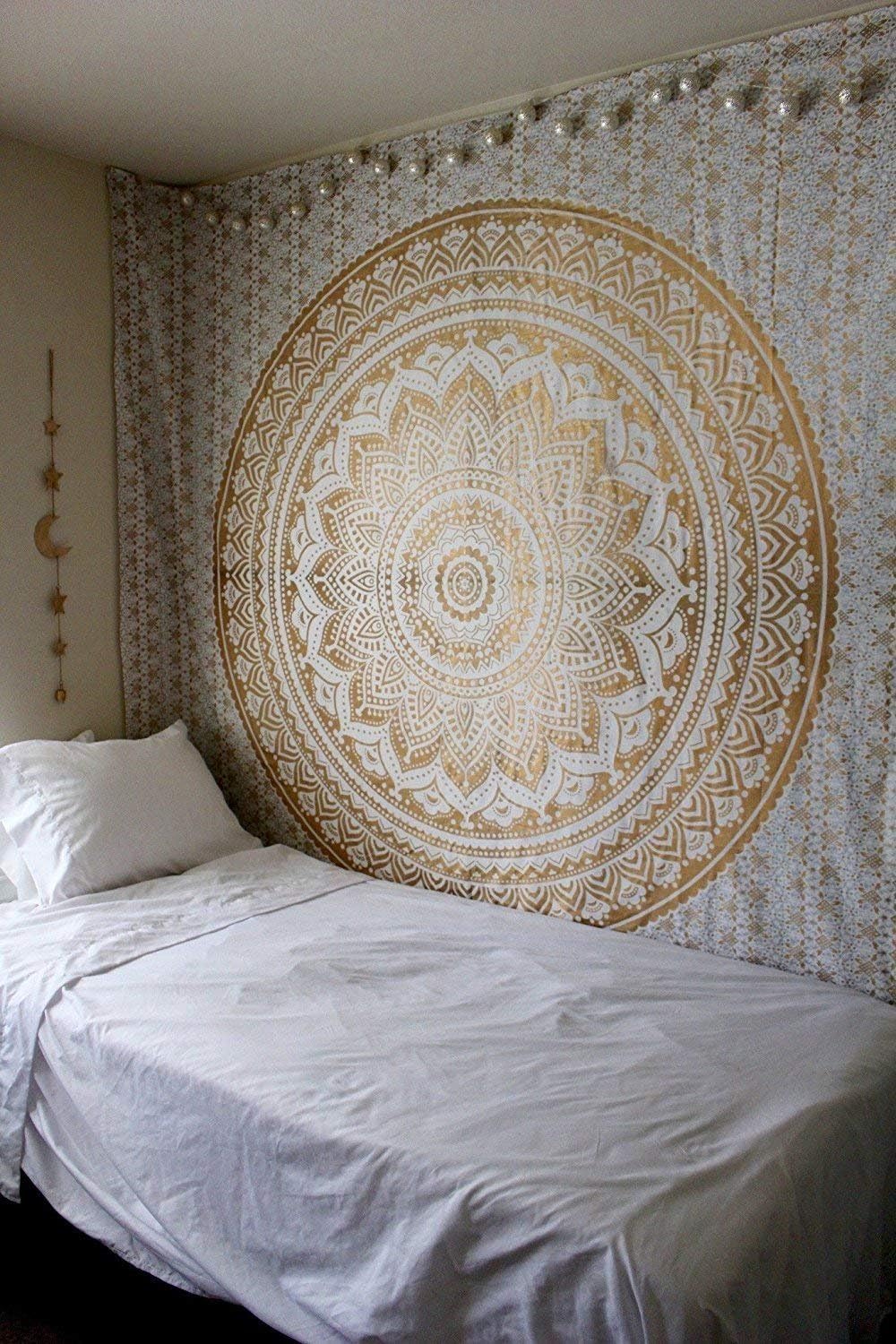 Popular Handicrafts Original Ombre – Tapiz indio Mandala para pared, ornamento hippie, colcha bohemia con brillo metálico