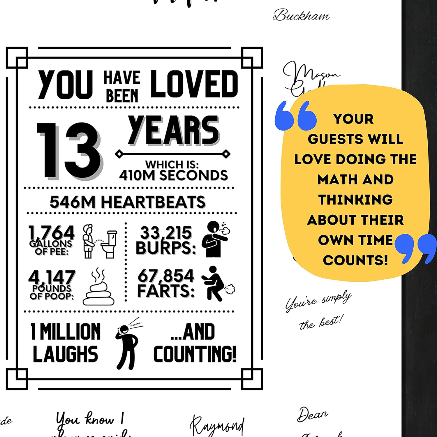 Hilarious 13th Birthday Decorations for Boys or Girls, Signing Board Guest Book, Funny 13th Birthday Gifts, Gag Gifts Poster for Thirteenth