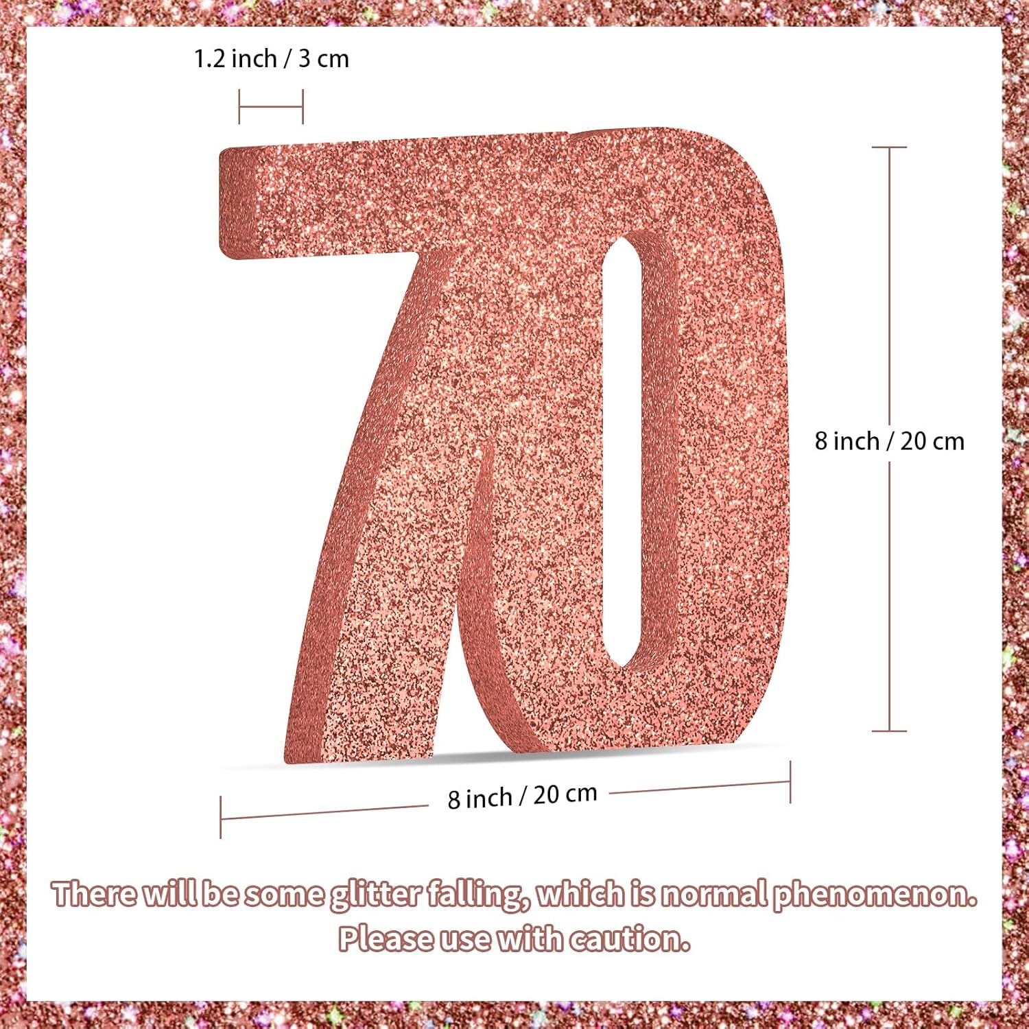 Decoraciones de cumpleaños número 70 para mujer, decoraciones de 70 aniversario, centros de mesa de fiesta de cumpleaños 70 con purpurina de oro